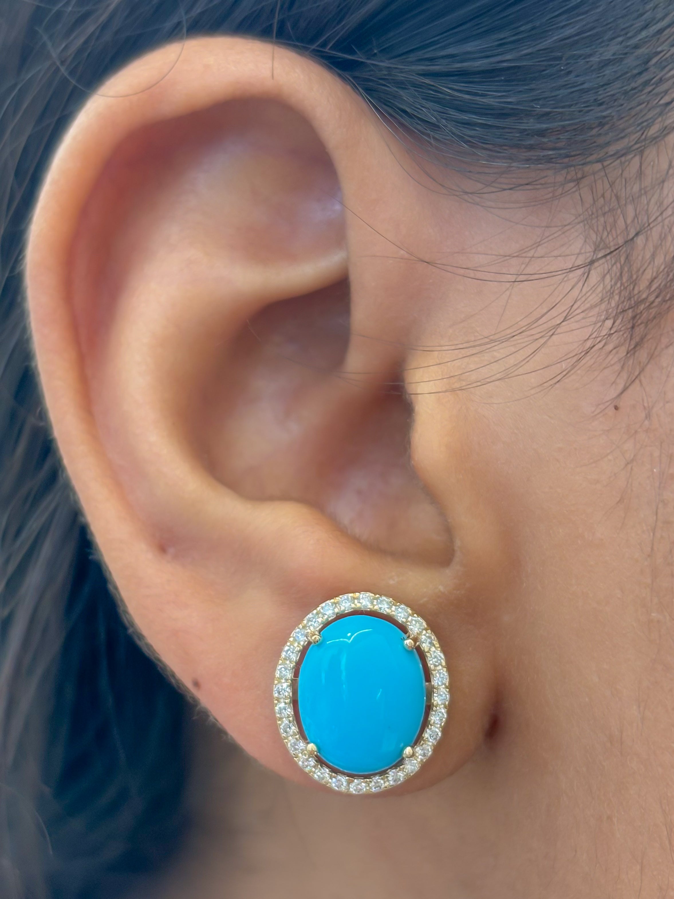 JPERG-4440/12540 Diamond Turquoise Earring | 14K