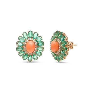 JPERG-4447/12562 Diamond Emerald Coral Earring | 14K