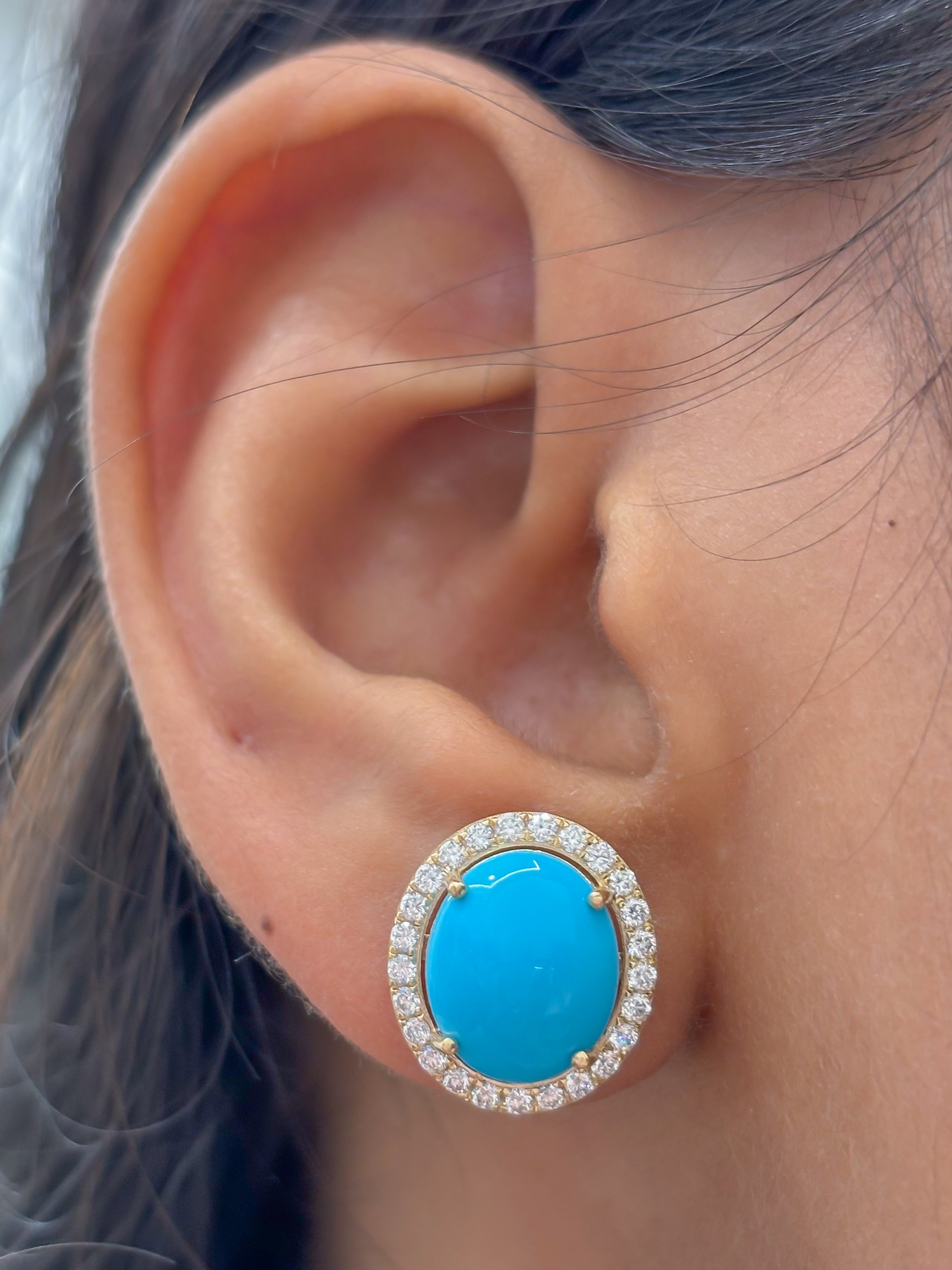 JPERG-4482/12651 Diamond Turquoise Earring | 14K