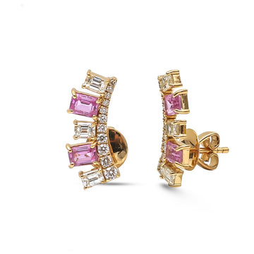 JPERG-4490/12678 Pink Sapphire Diamond Earring | 18K