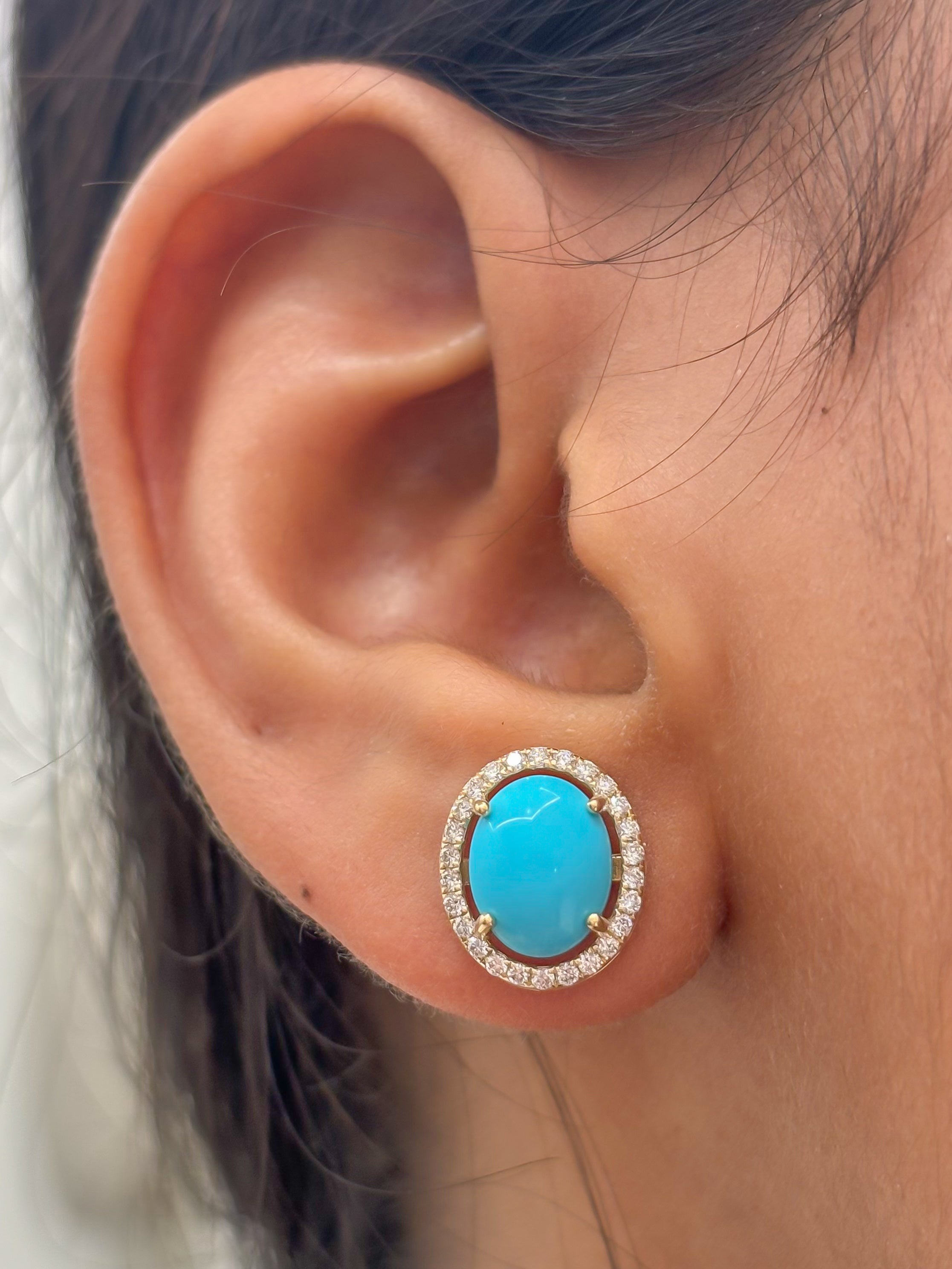 JPERG-4497/12694 Diamond Turquoise Earring | 14K