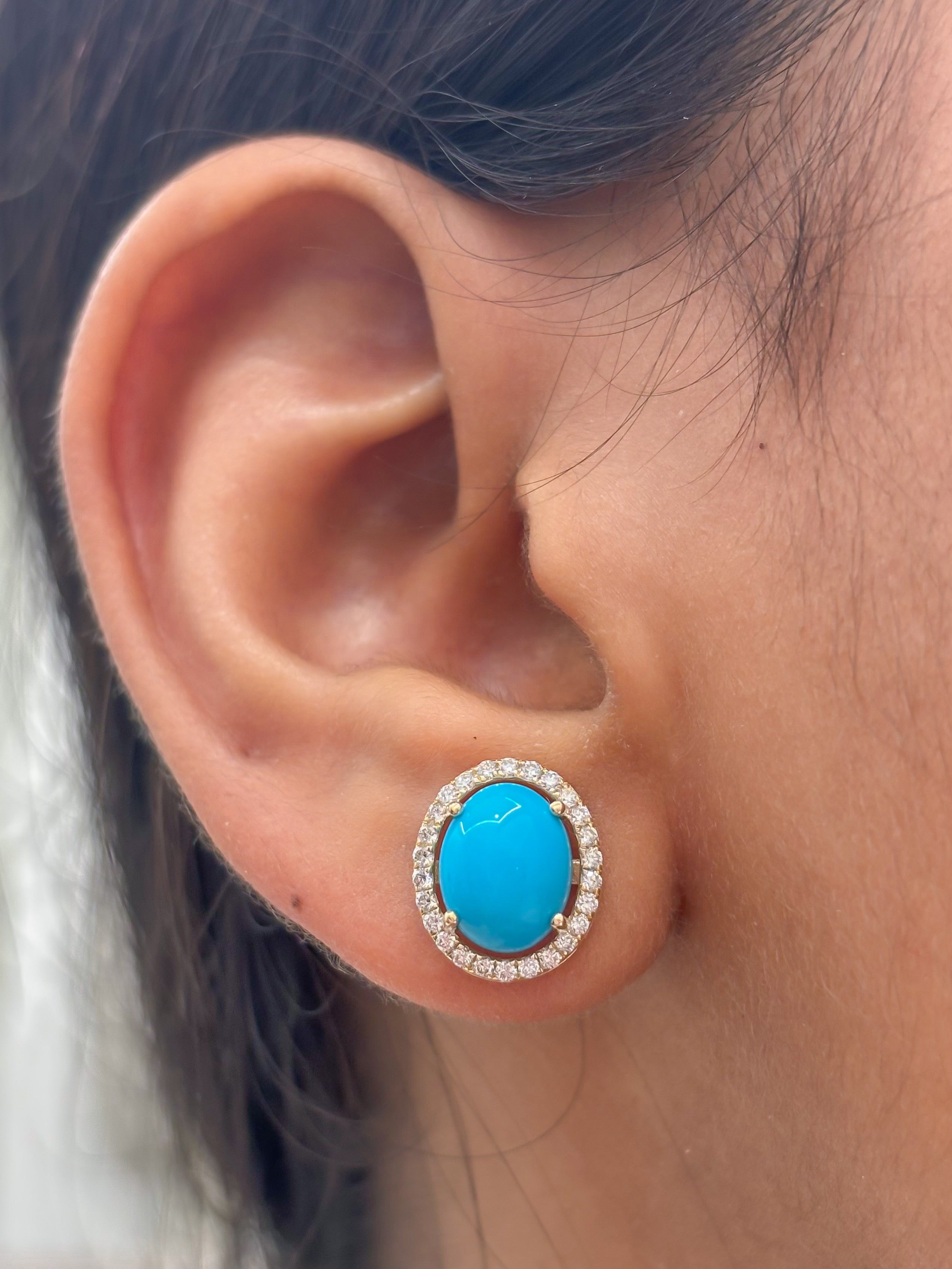 JPERG-4498/12695 Diamond Turquoise Earring | 14K