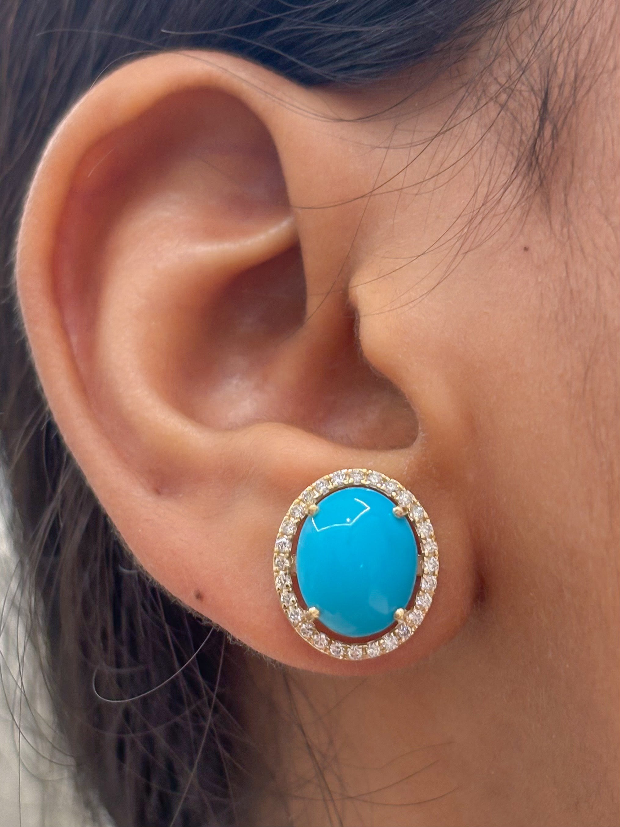 JPERG-4499/12696 Diamond Turquoise Earring | 14K