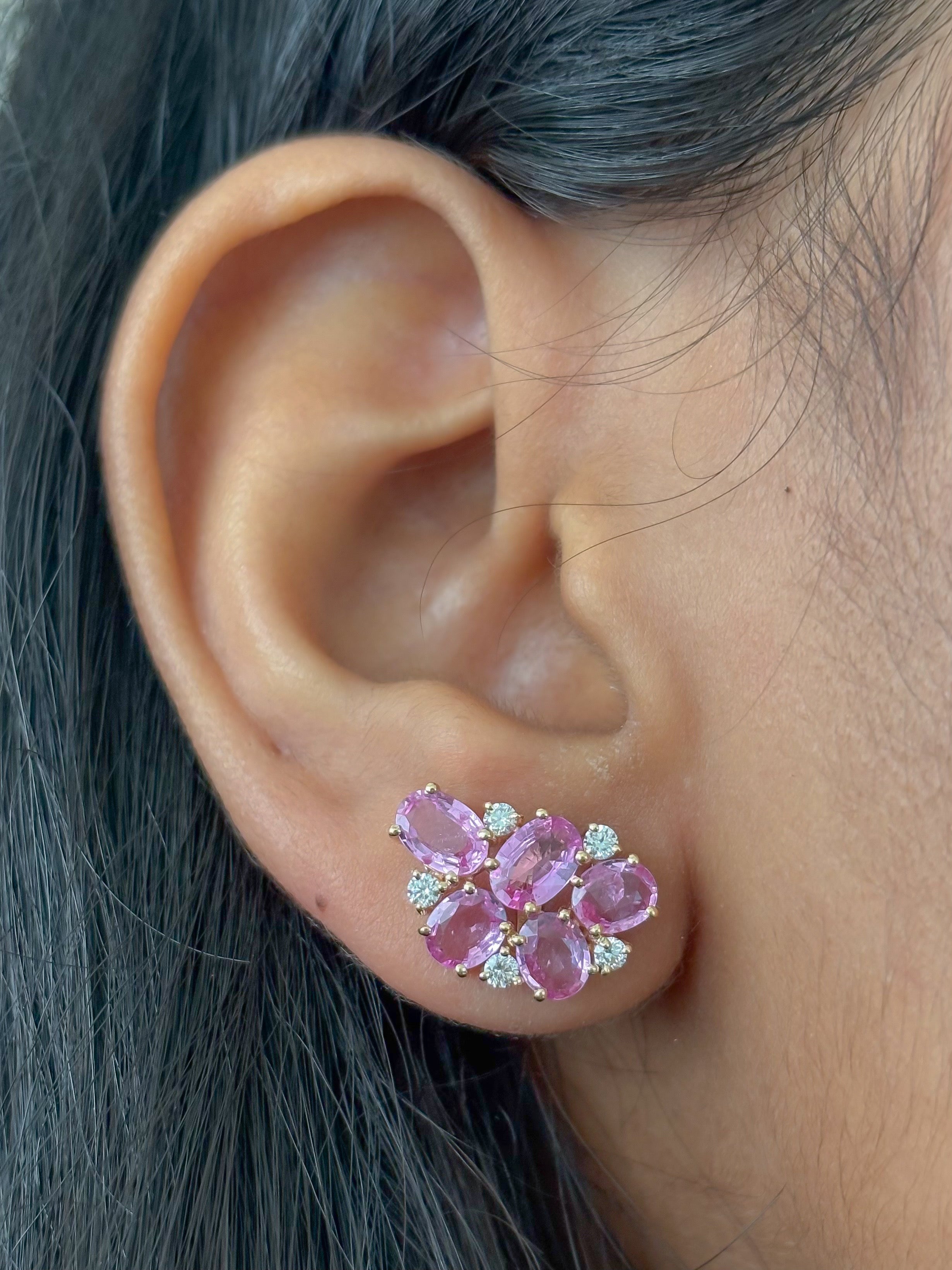 JPERG-4505/12749 Pink Sapphire Diamond Earring | 18K