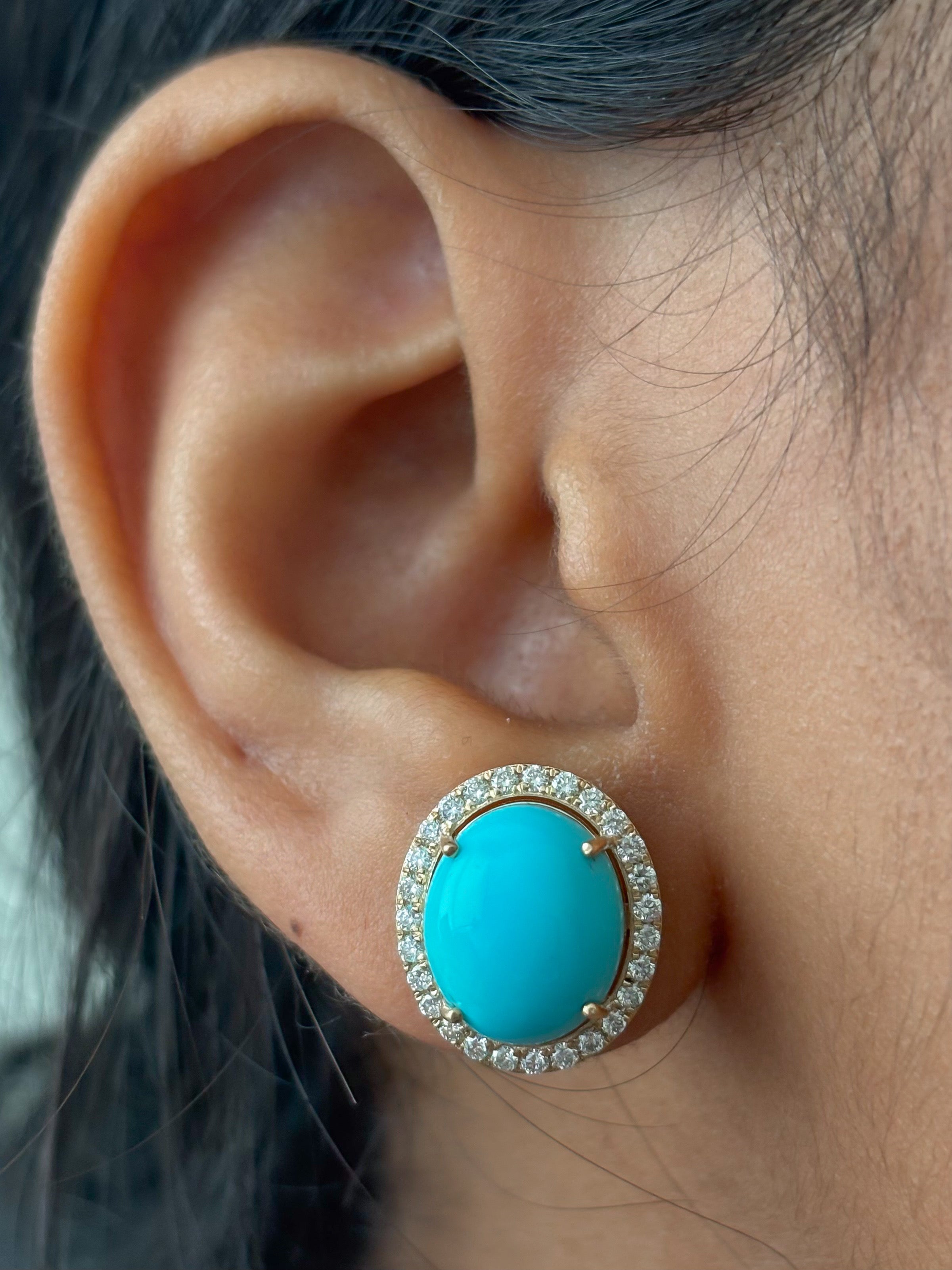 JPERG-4522/12839 Diamond Turquoise Earring | 14K