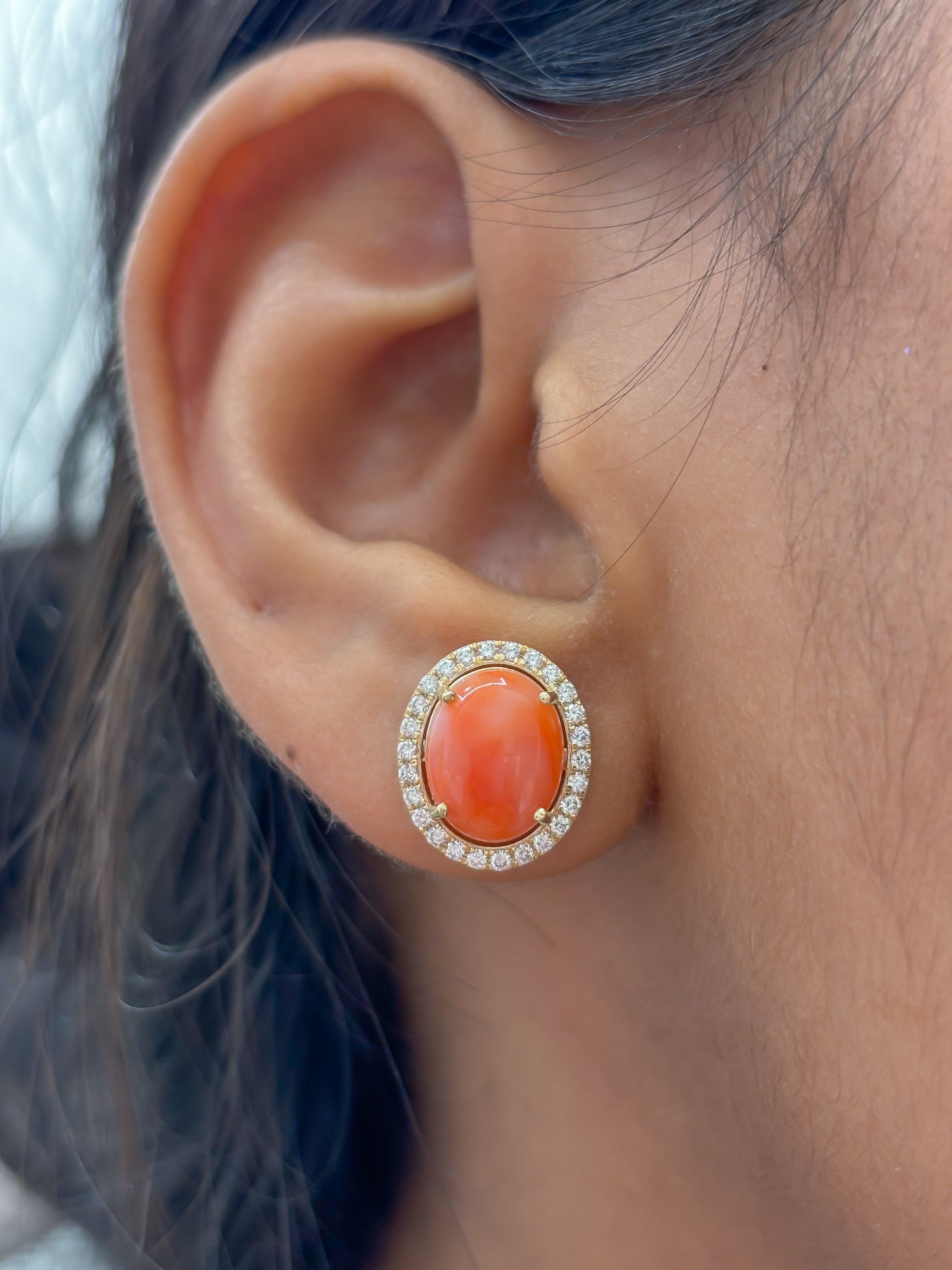 JPERG-4527/12844 Coral Diamond Earring | 14K