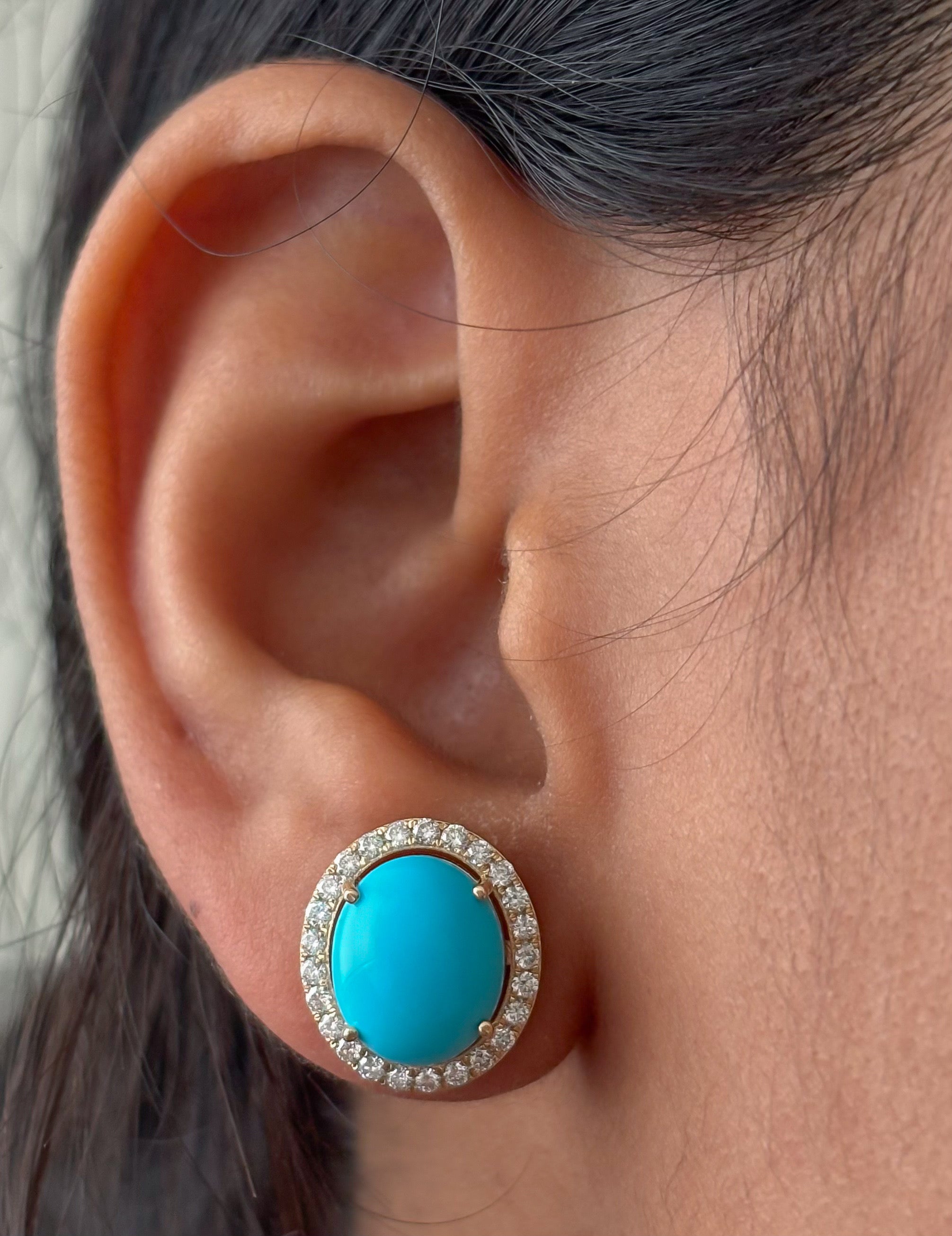 JPERG-4529/12846 Turquoise Diamond Earring | 14K