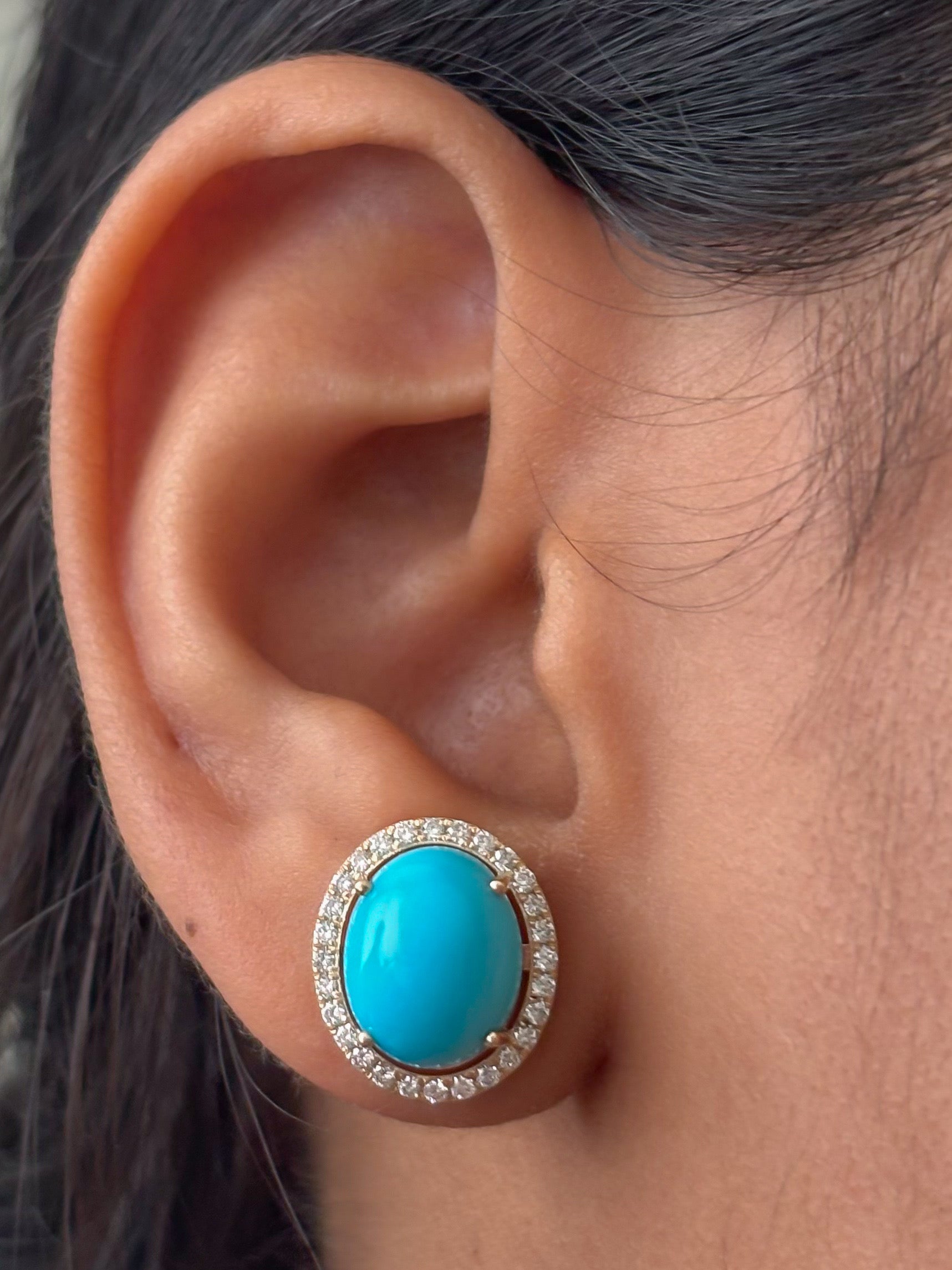 JPERG-4530/12847 Turquoise Diamond Earring | 14K