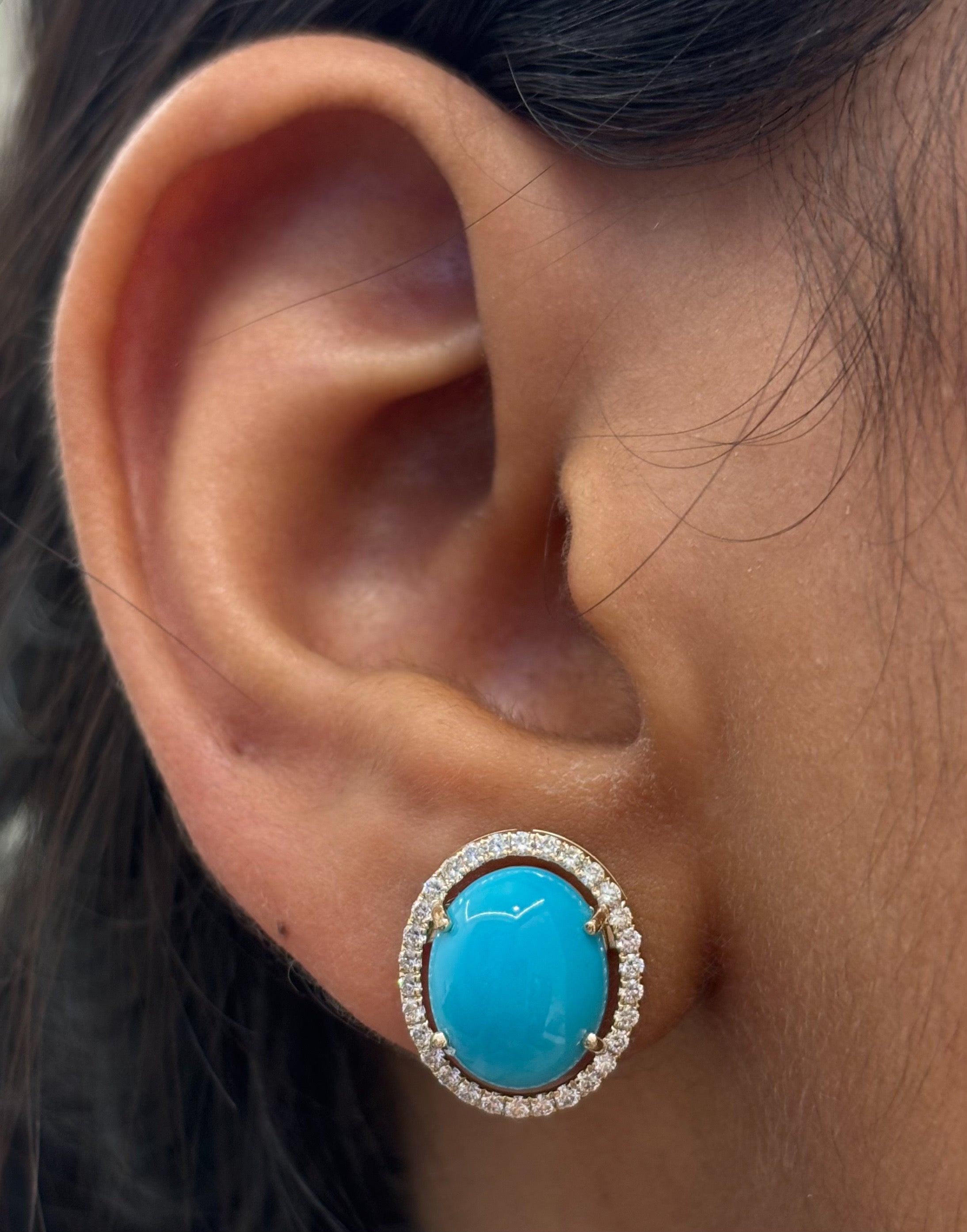 JPERG-4533/12850 Turquoise Diamond Earring | 14K