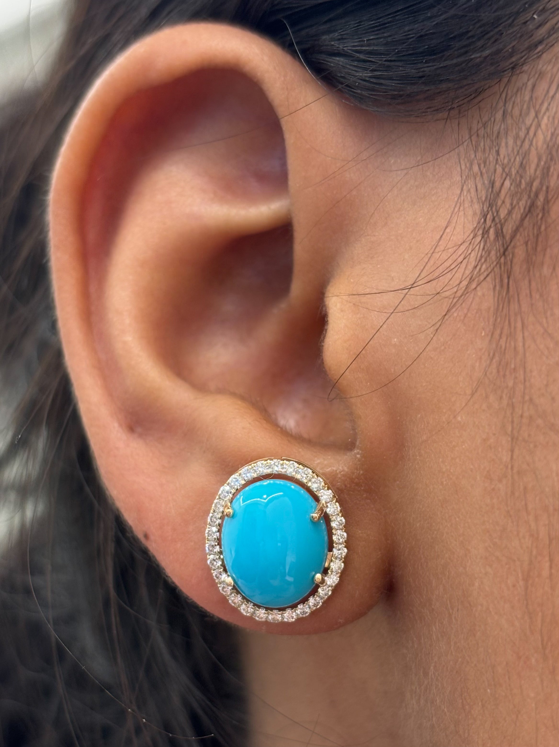 JPERG-4535/12852 Turquoise Diamond Earring | 14K