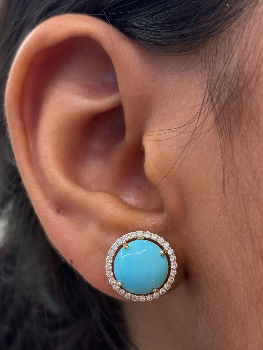JPERG-4536/12853 Turquoise Diamond Earring | 14K
