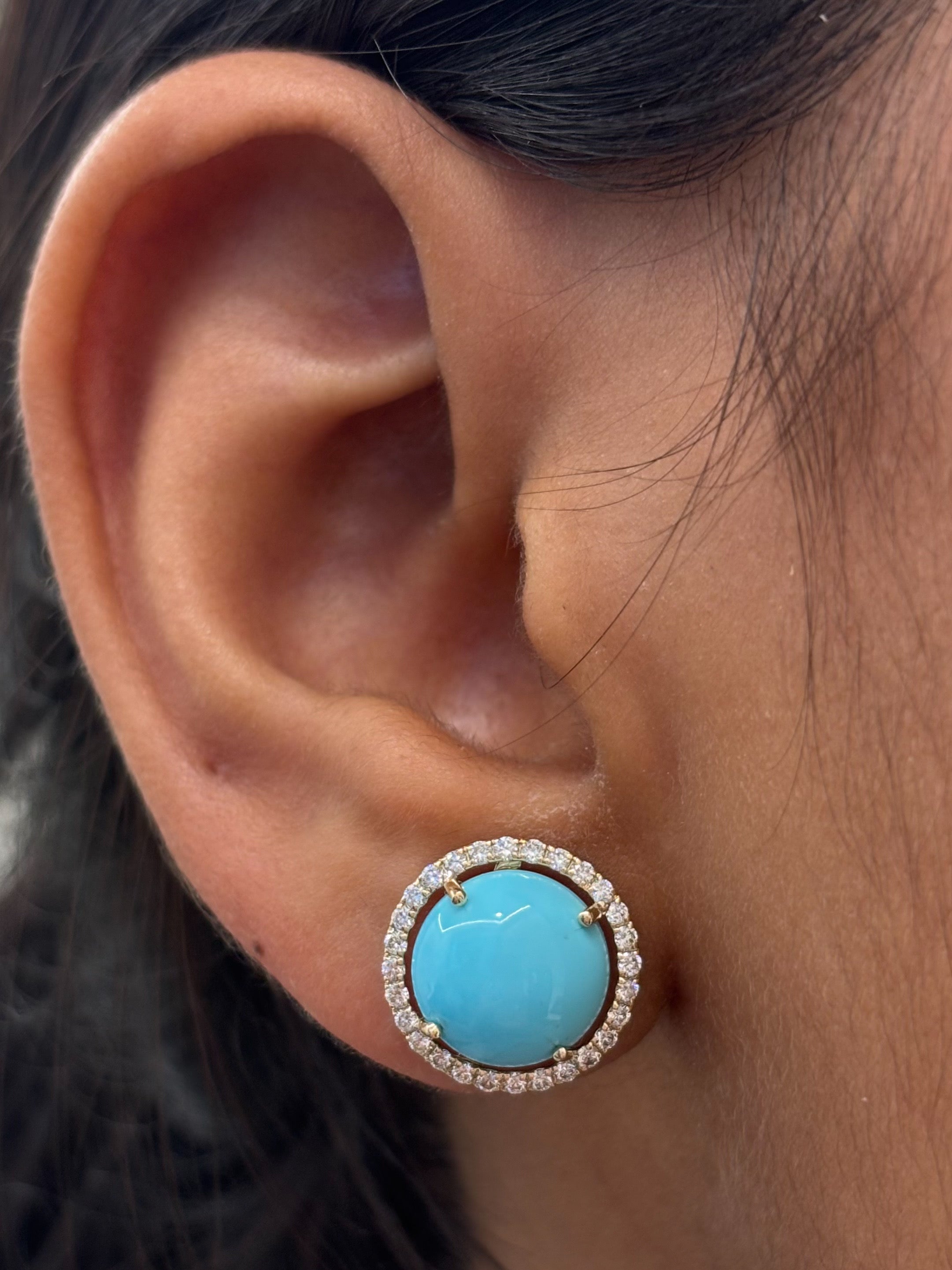 JPERG-4536/12853 Turquoise Diamond Earring | 14K