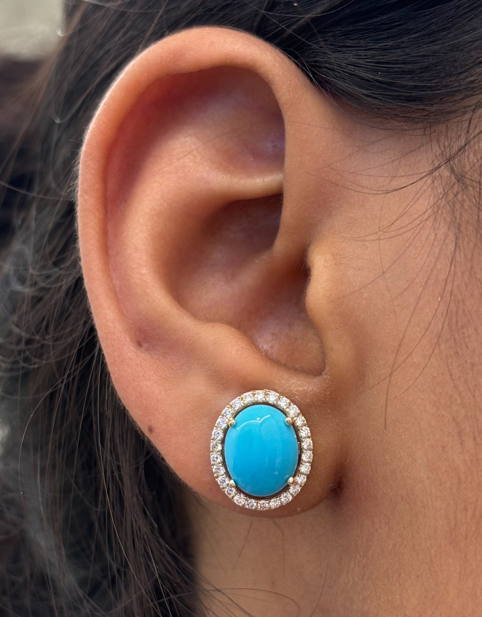 JPERG-4540/12858 Diamond Turquoise Earring | 14K