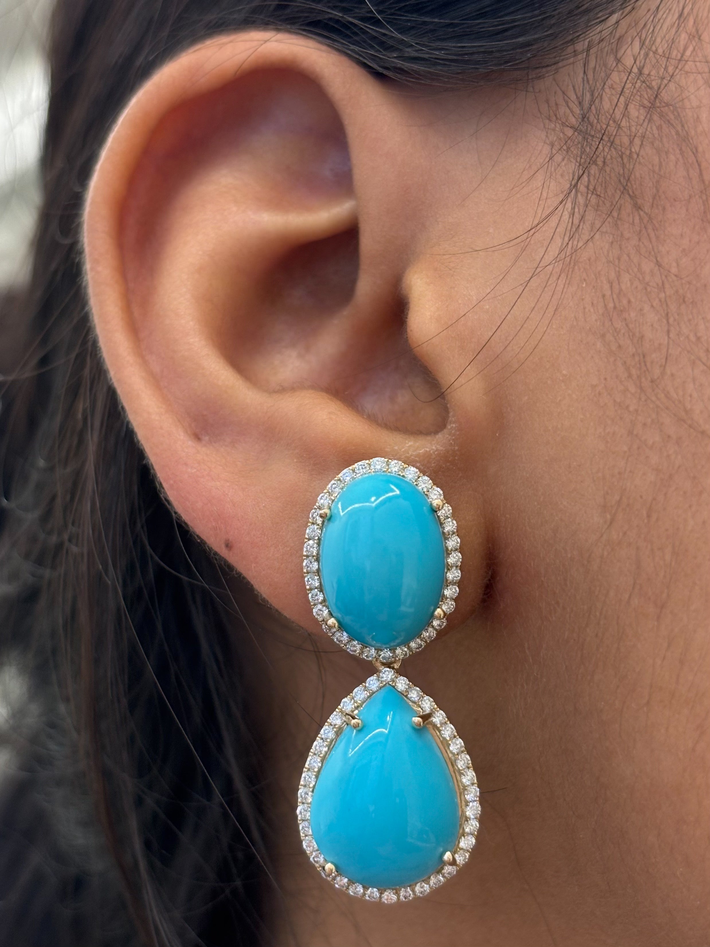 JPERG-4541/12859 Diamond Turquoise Earring | 14K