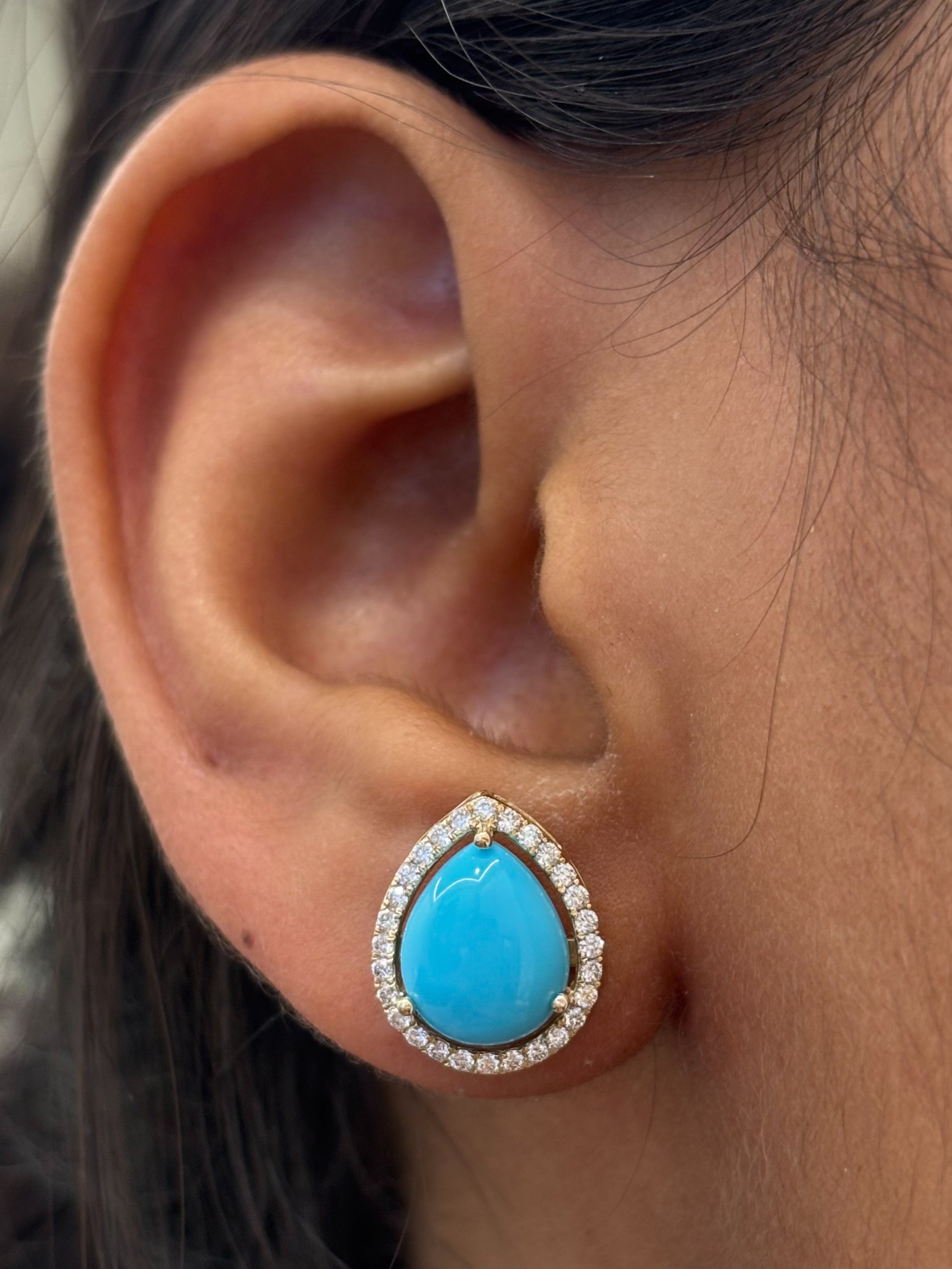 JPERG-4543/12861 Diamond Turquoise Earring | 14K