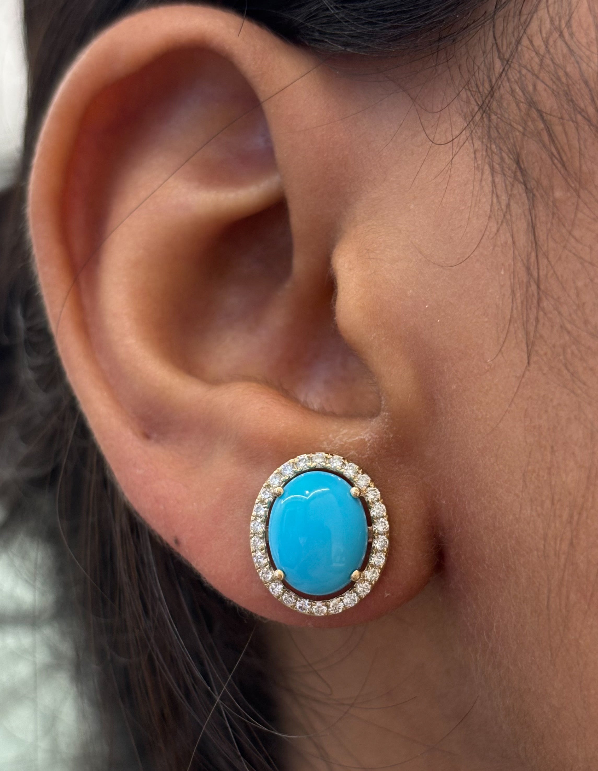 JPERG-4545/12865 Diamond Turquoise Earring | 14K