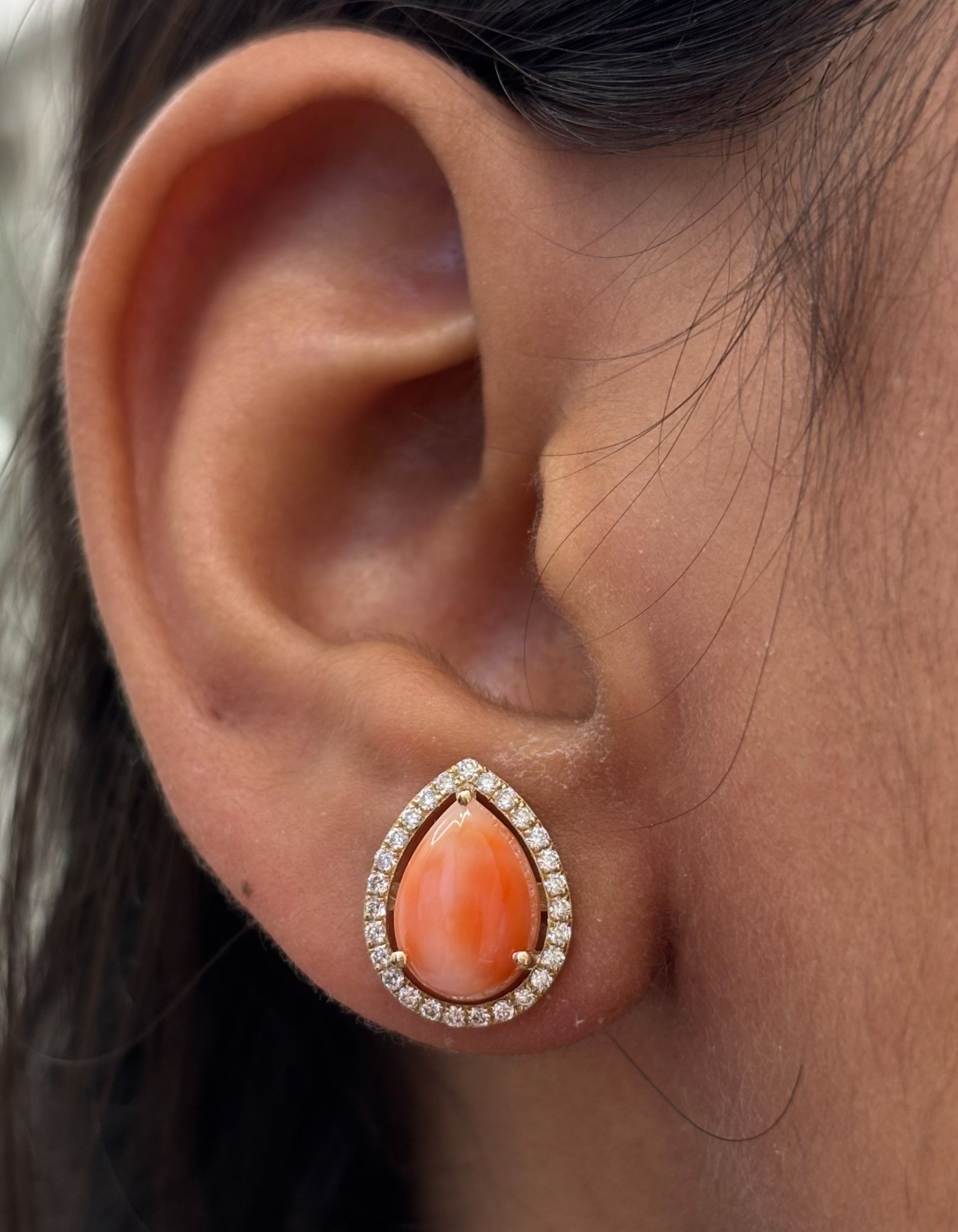 JPERG-4547/12869 Diamond Coral Earring | 14K