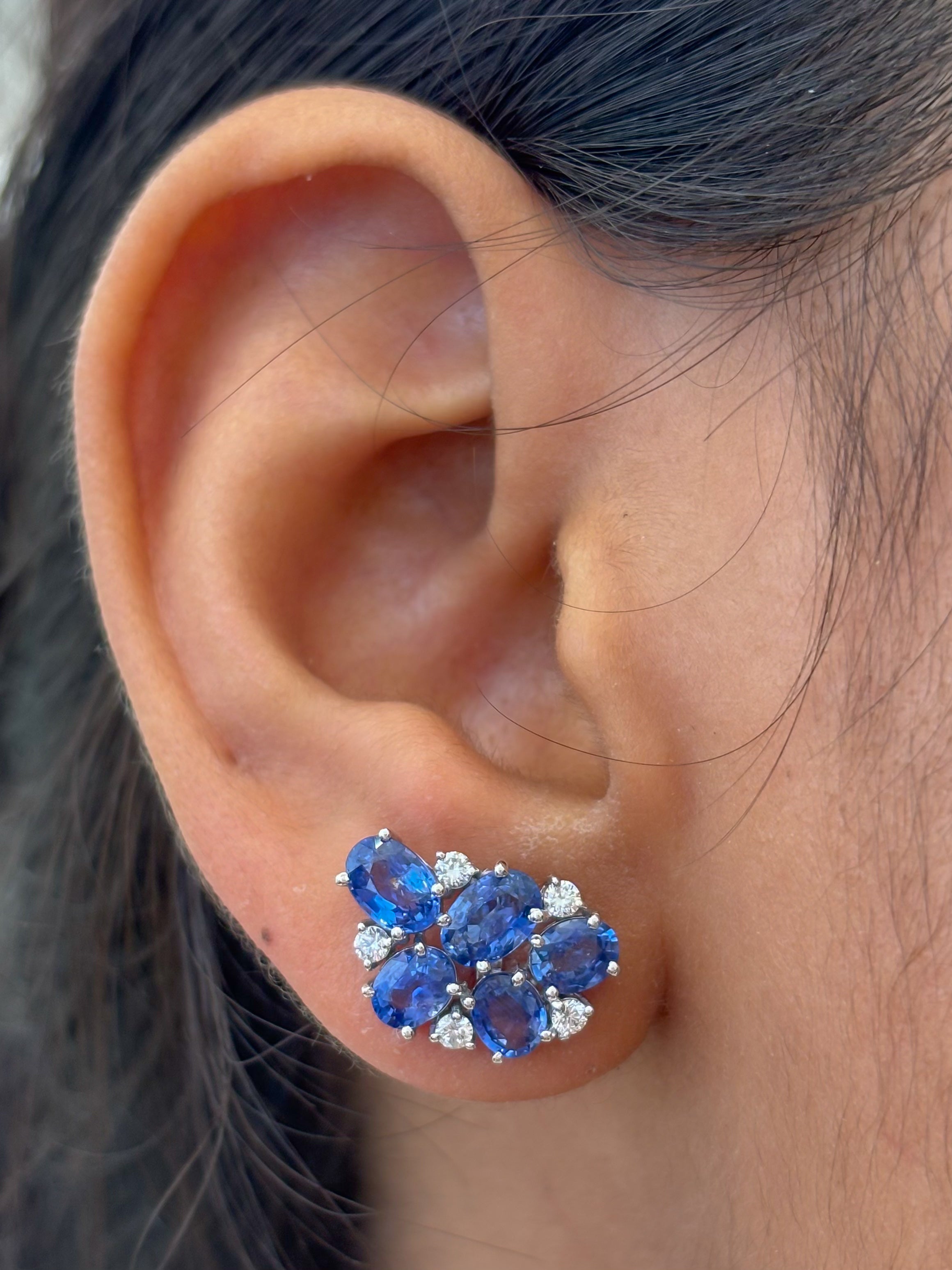 JPERG-4552/12896 Blue Sapphire Diamond Earring | 18K