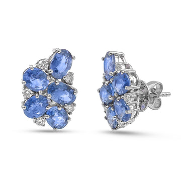 JPERG-4552/12896 Blue Sapphire Diamond Earring | 18K