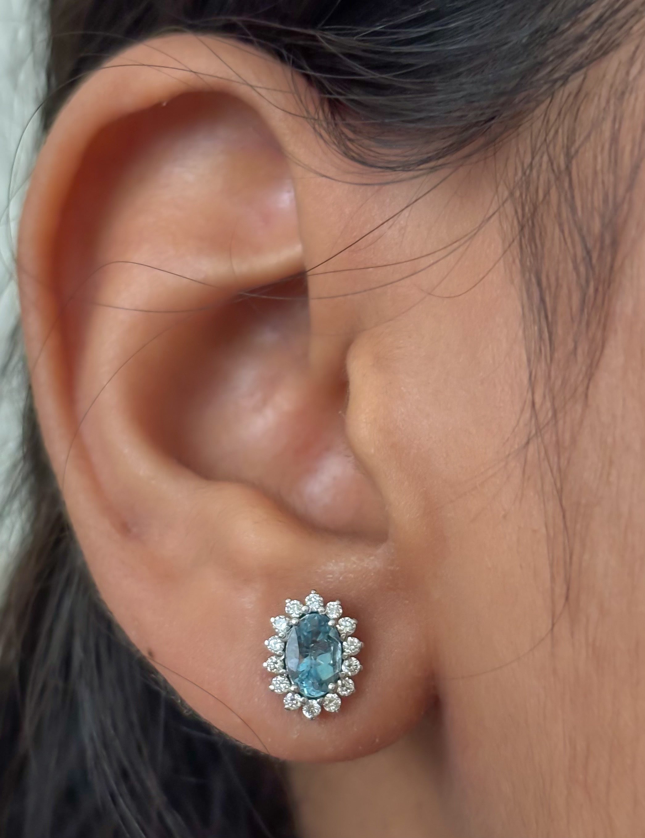 JPERG-4554/12899 Aquamarine Diamond Earring | 14K