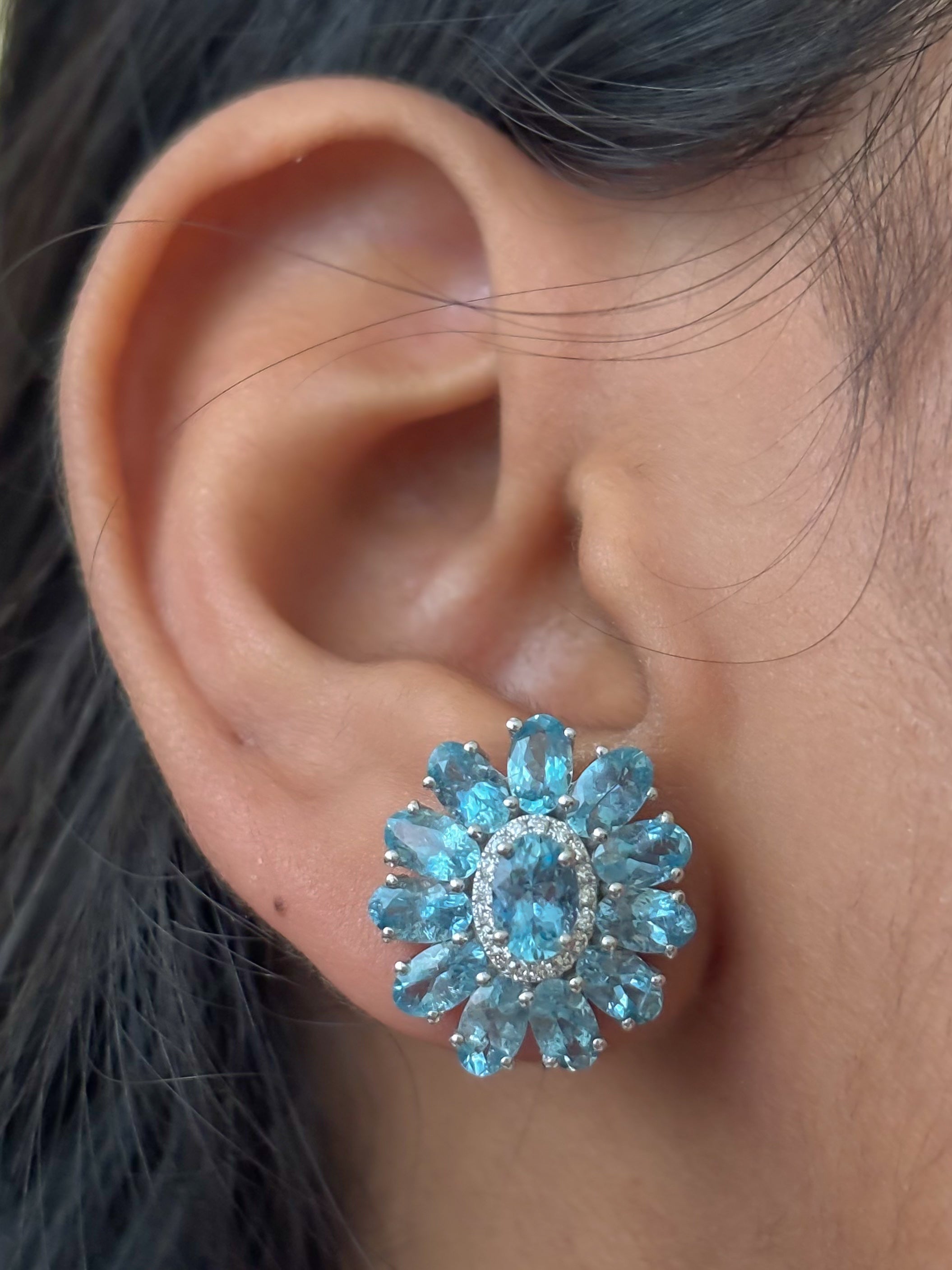 JPERG-4555/12900 Diamond Aquamarine Earring | 14K