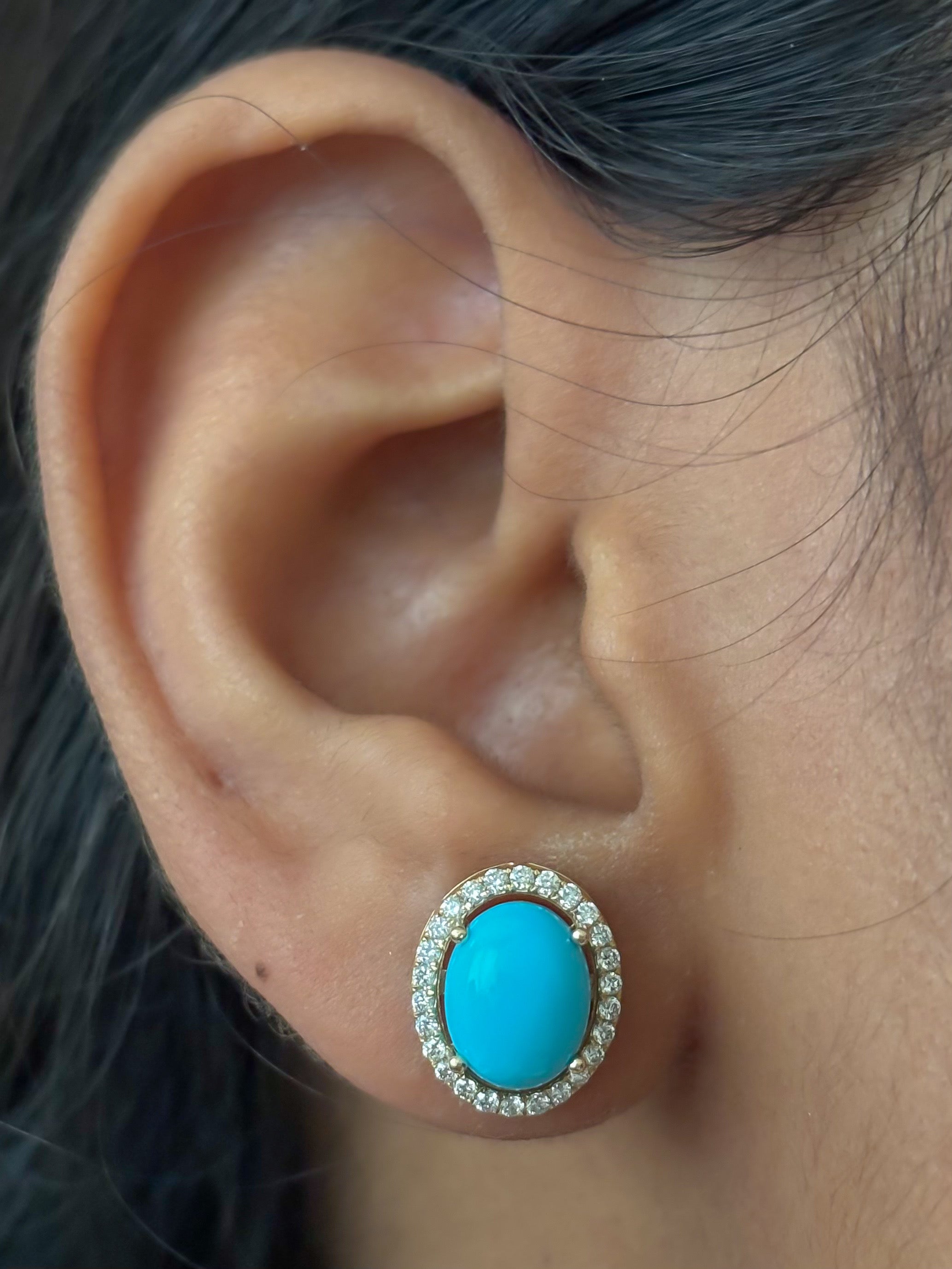 JPERG-4556/12901 Diamond Turquoise Earring | 14K