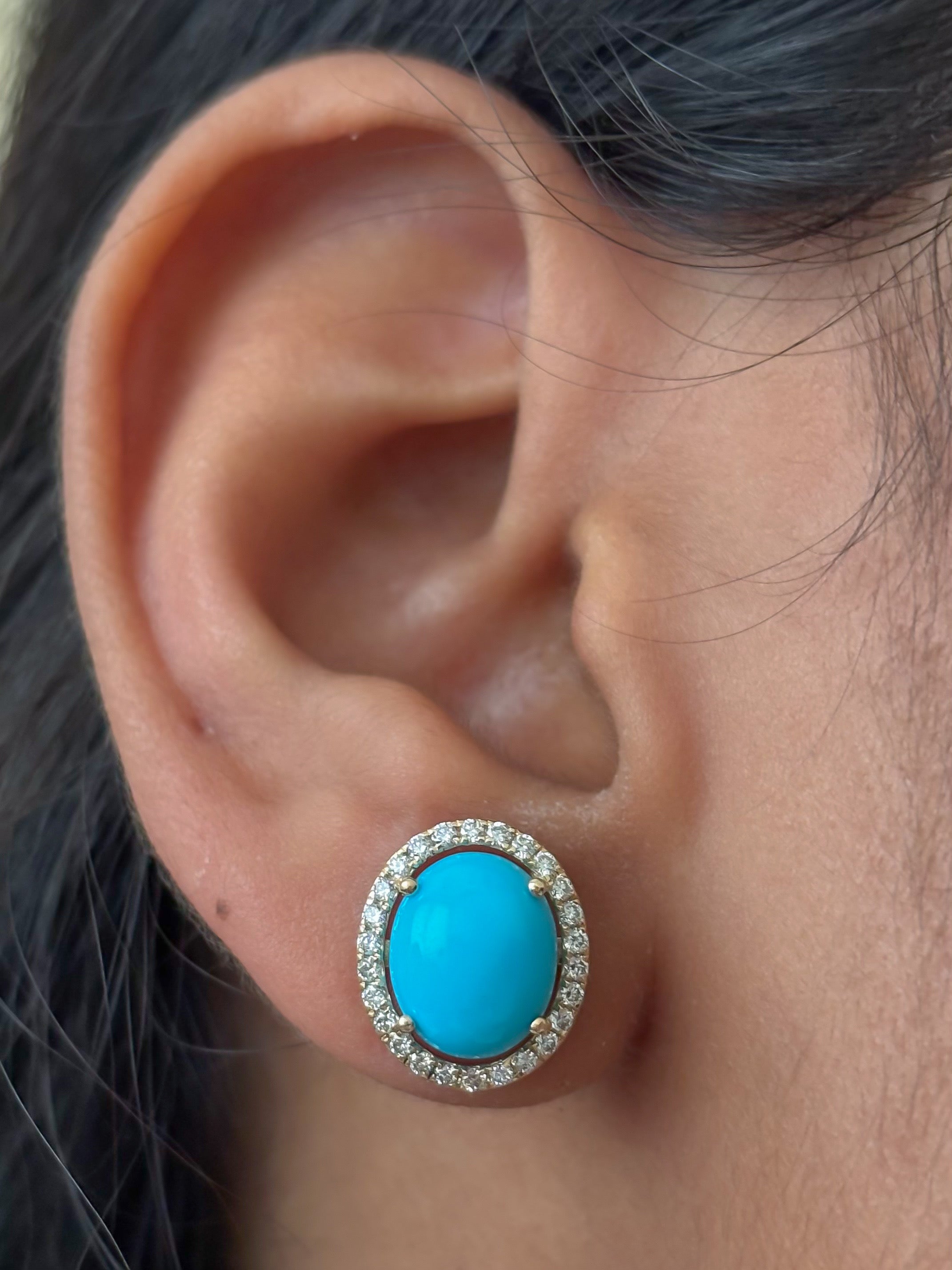 JPERG-4557/12902 Diamond Turquoise Earring | 14K