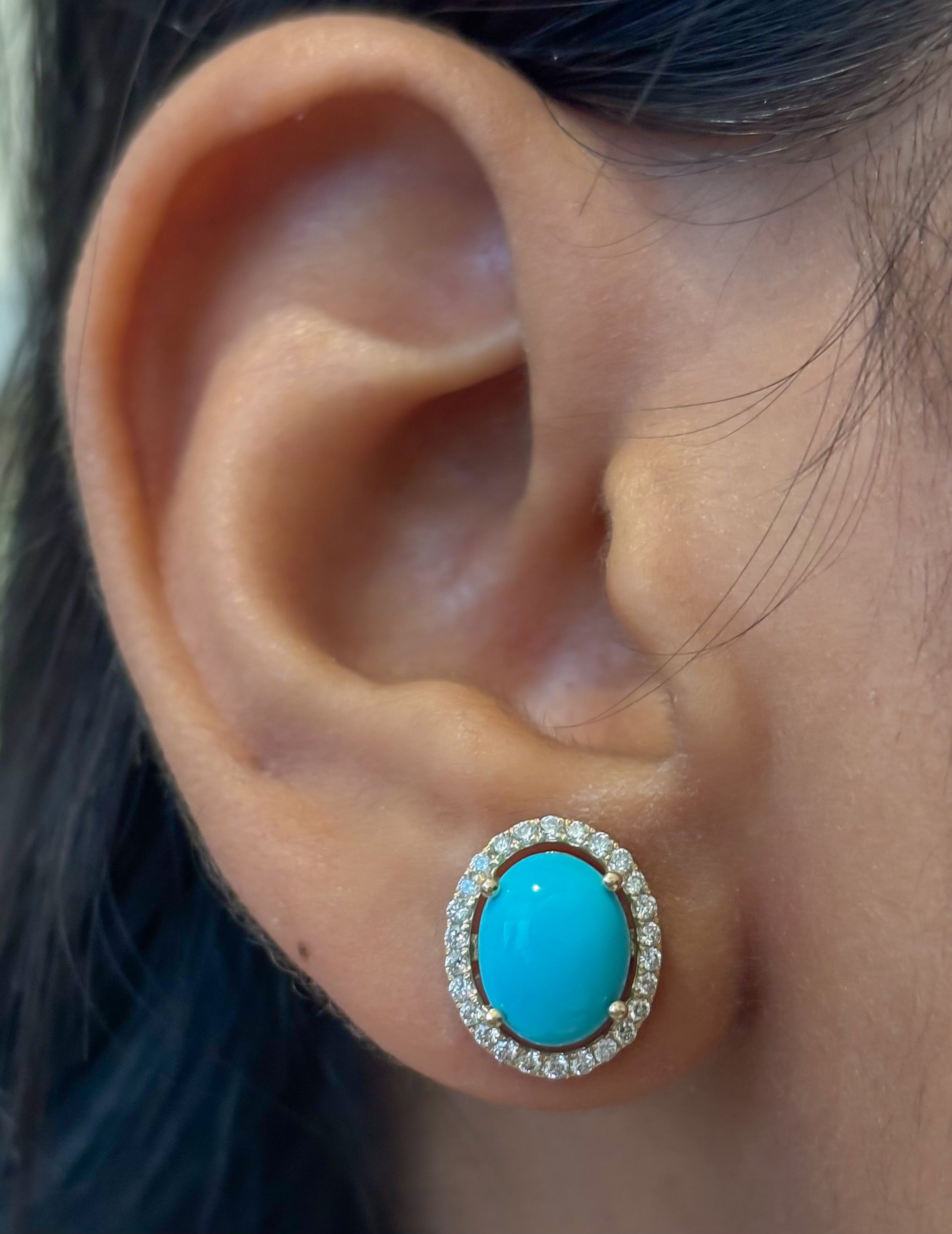JPERG-4558/12903 Diamond Turquoise Earring | 14K