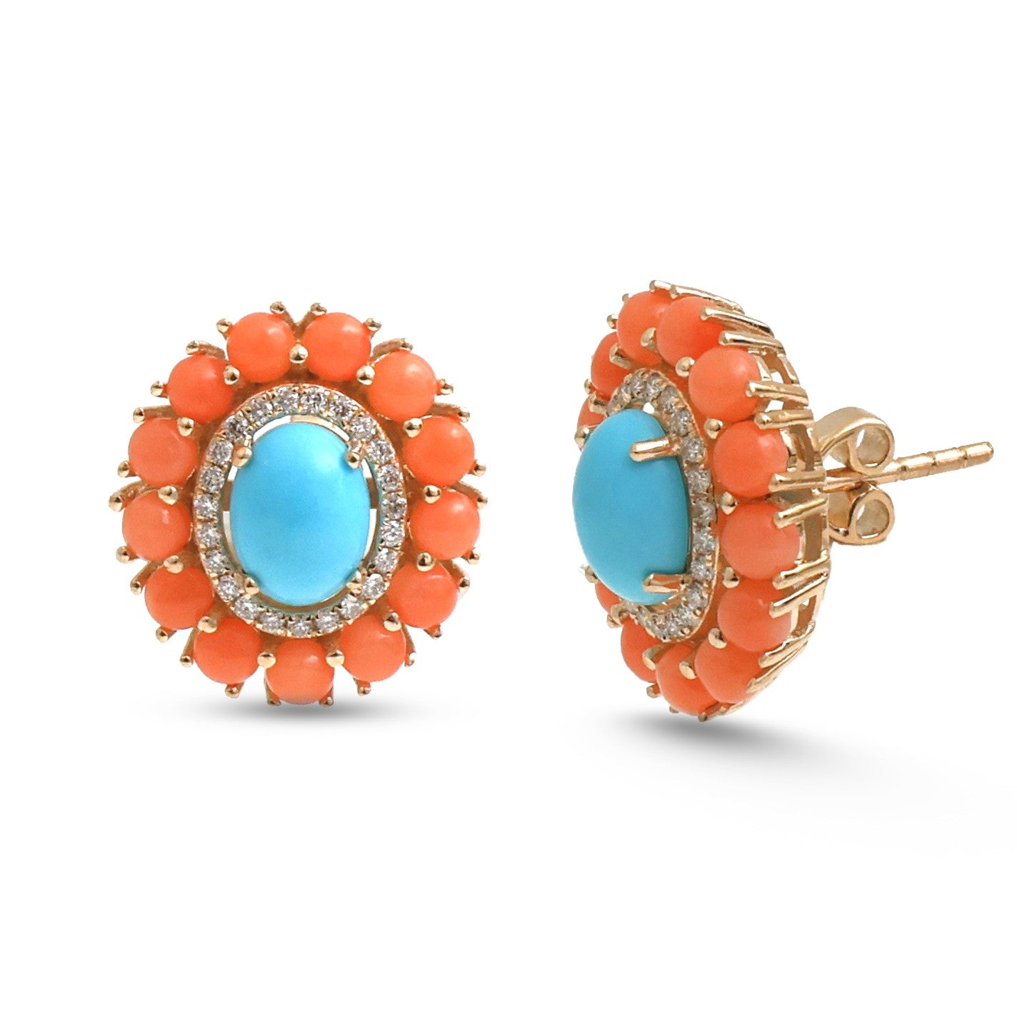 JPERG-4560/12905 Diamond Coral Turquoise Earring | 14K