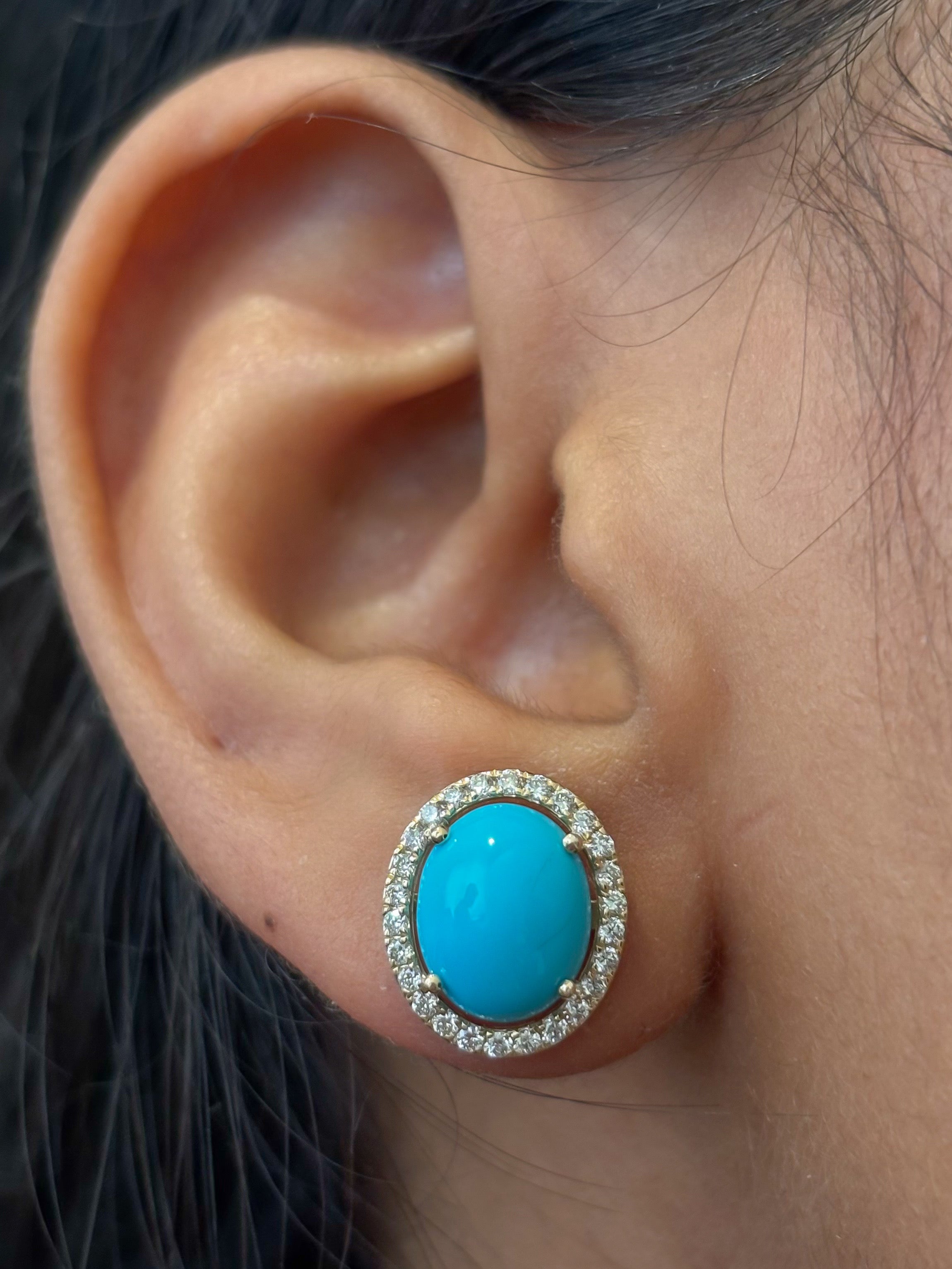 JPERG-4579/12960 Diamond Turquoise Earring | 14K