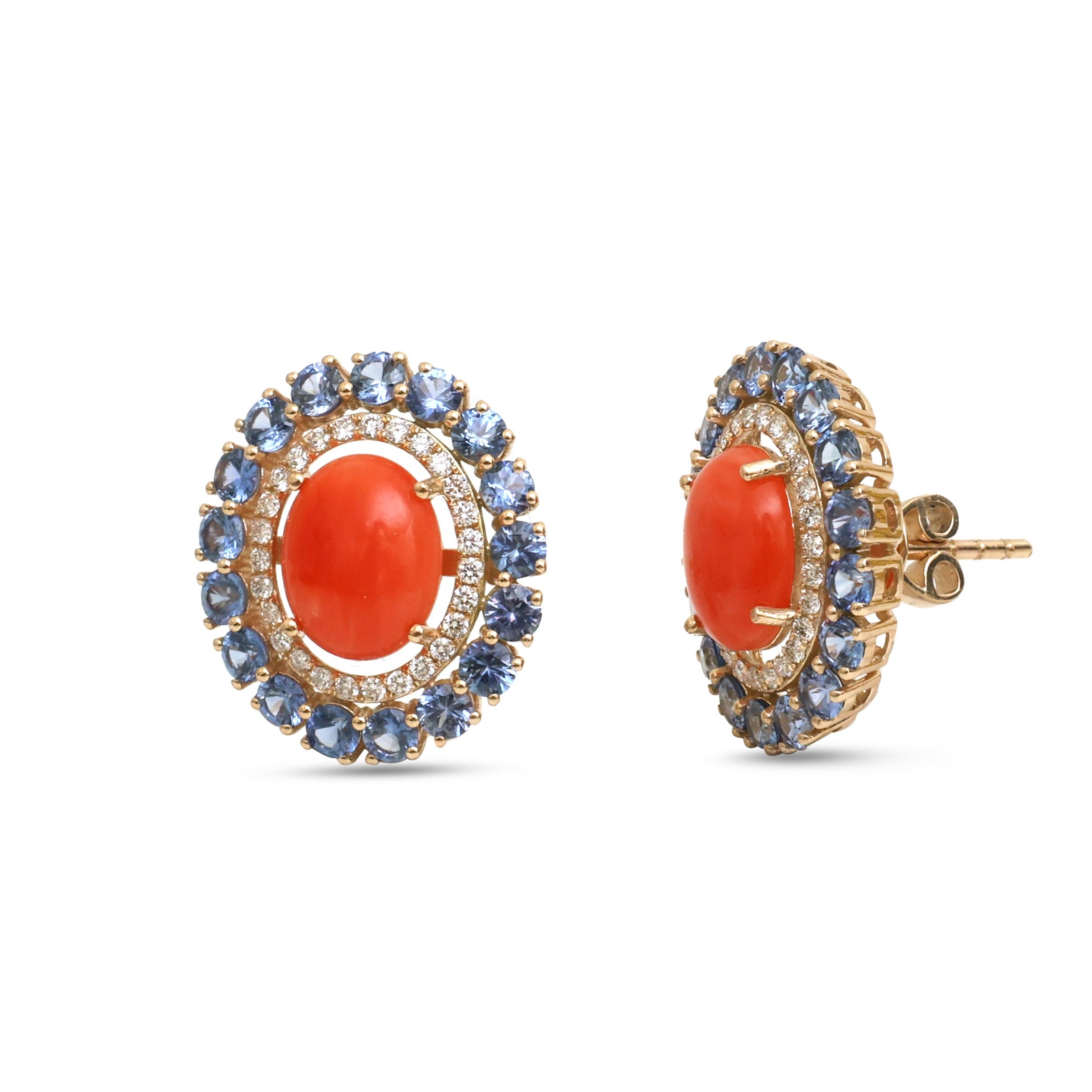 JPERG-4582/12963 Diamond Blue Sapphire Coral Earring | 14K