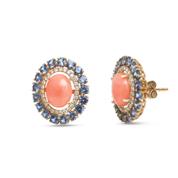 JPERG-4583/12964 Diamond Blue Sapphire Coral Earring | 14K