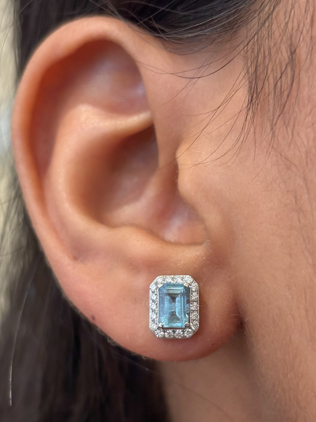 JPERG-4584/12972 Diamond Aquamarine Earring | 14K