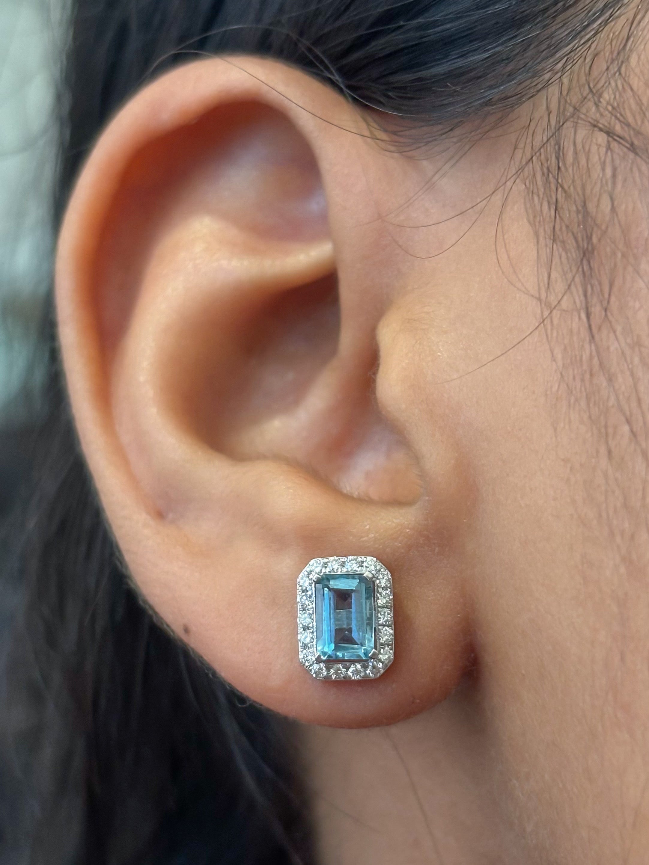 JPERG-4585/12979 Diamond Aquamarine Earring | 14K