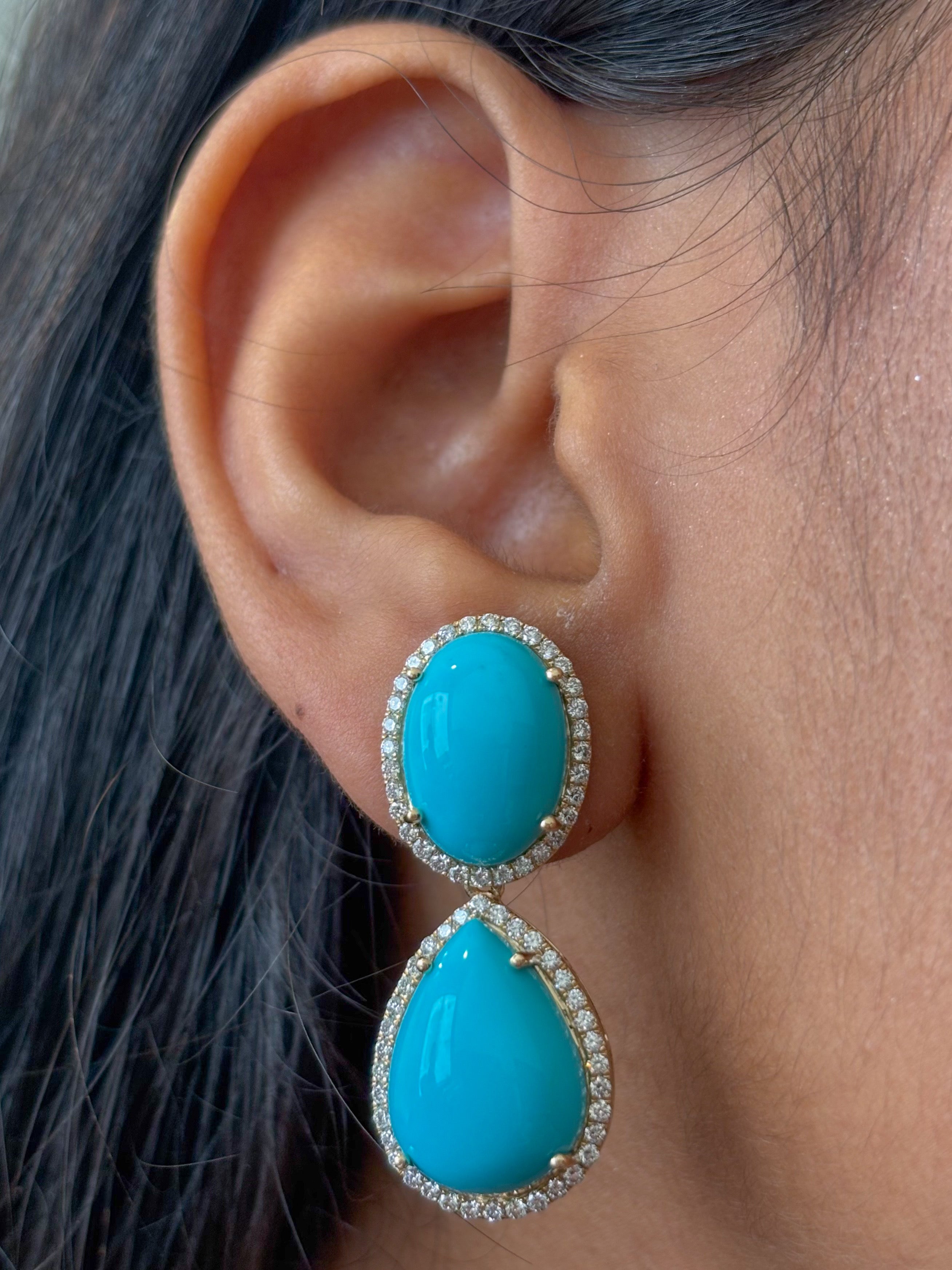 JPERG-4612/13034 Diamond Turquoise Earring | 14K