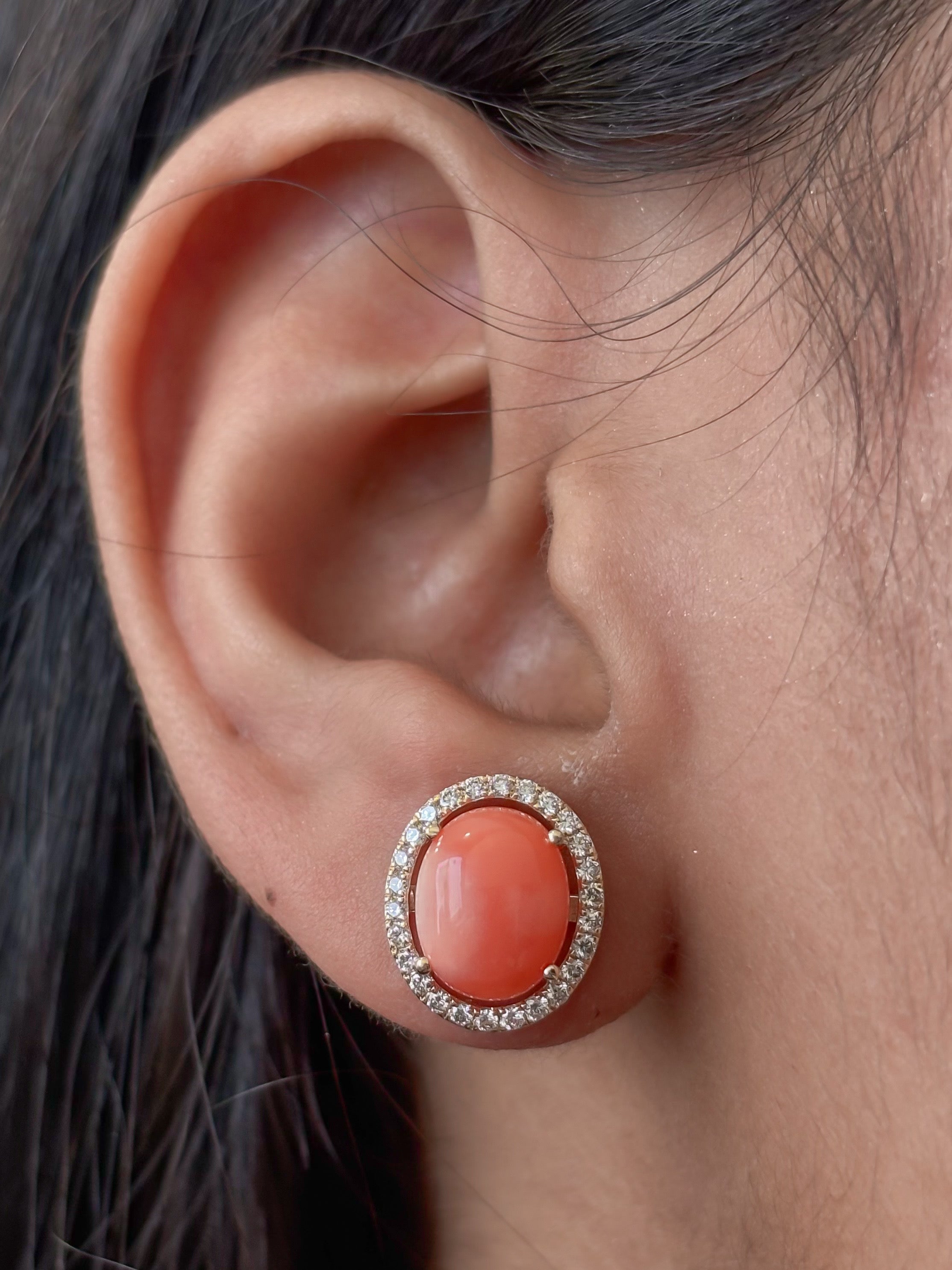JPERG-4613/13039 Diamond Coral Earring | 14K