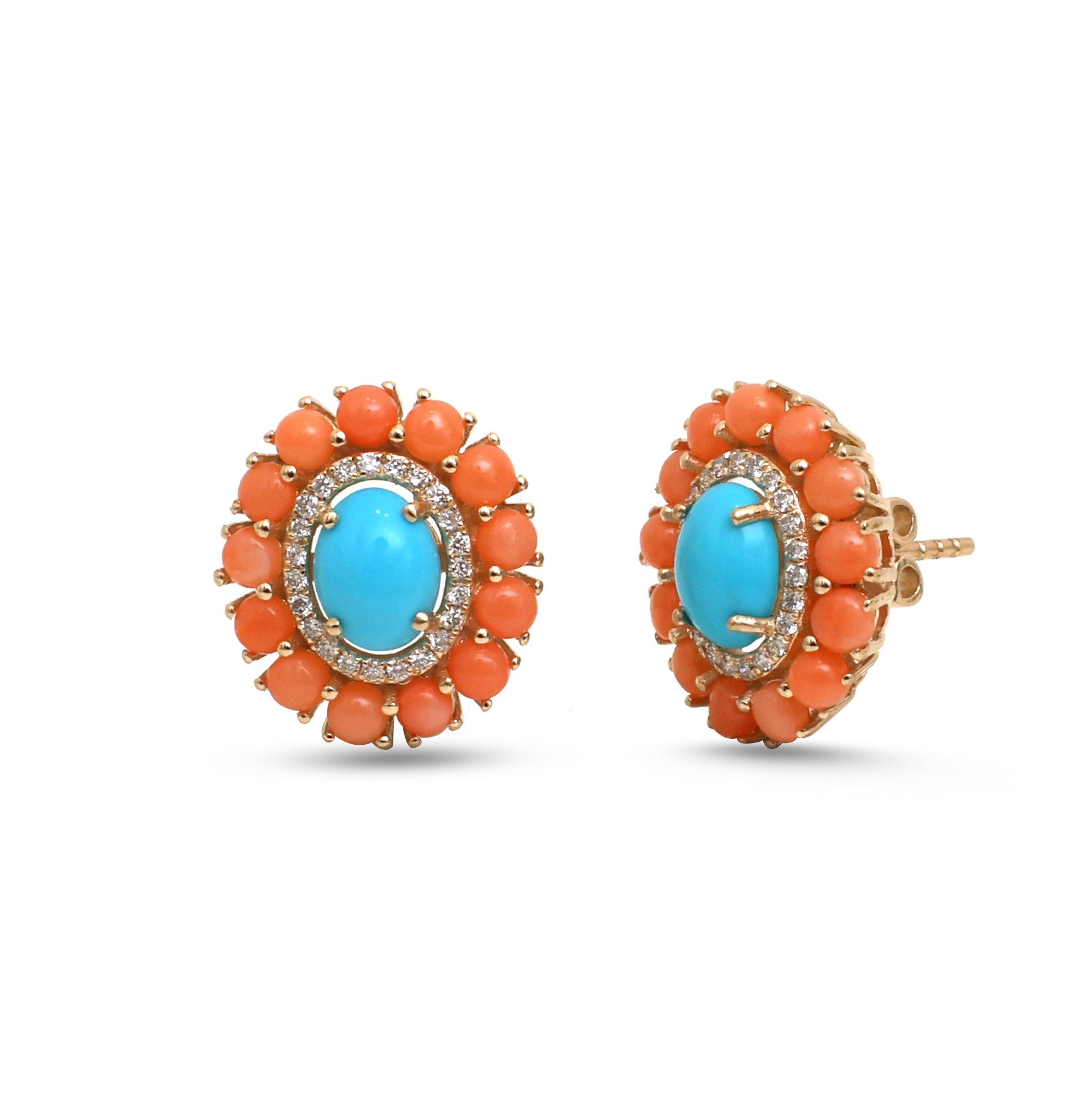 JPERG-4614/13044 Diamond Coral Turquoise Earring | 14K