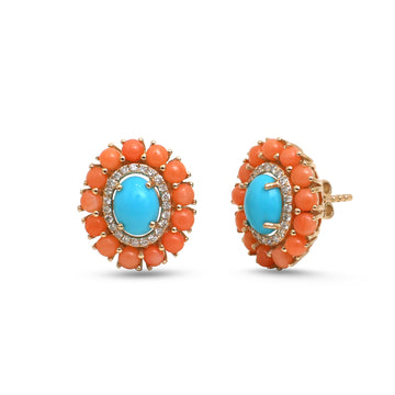JPERG-4614/13044 Diamond Coral Turquoise Earring | 14K