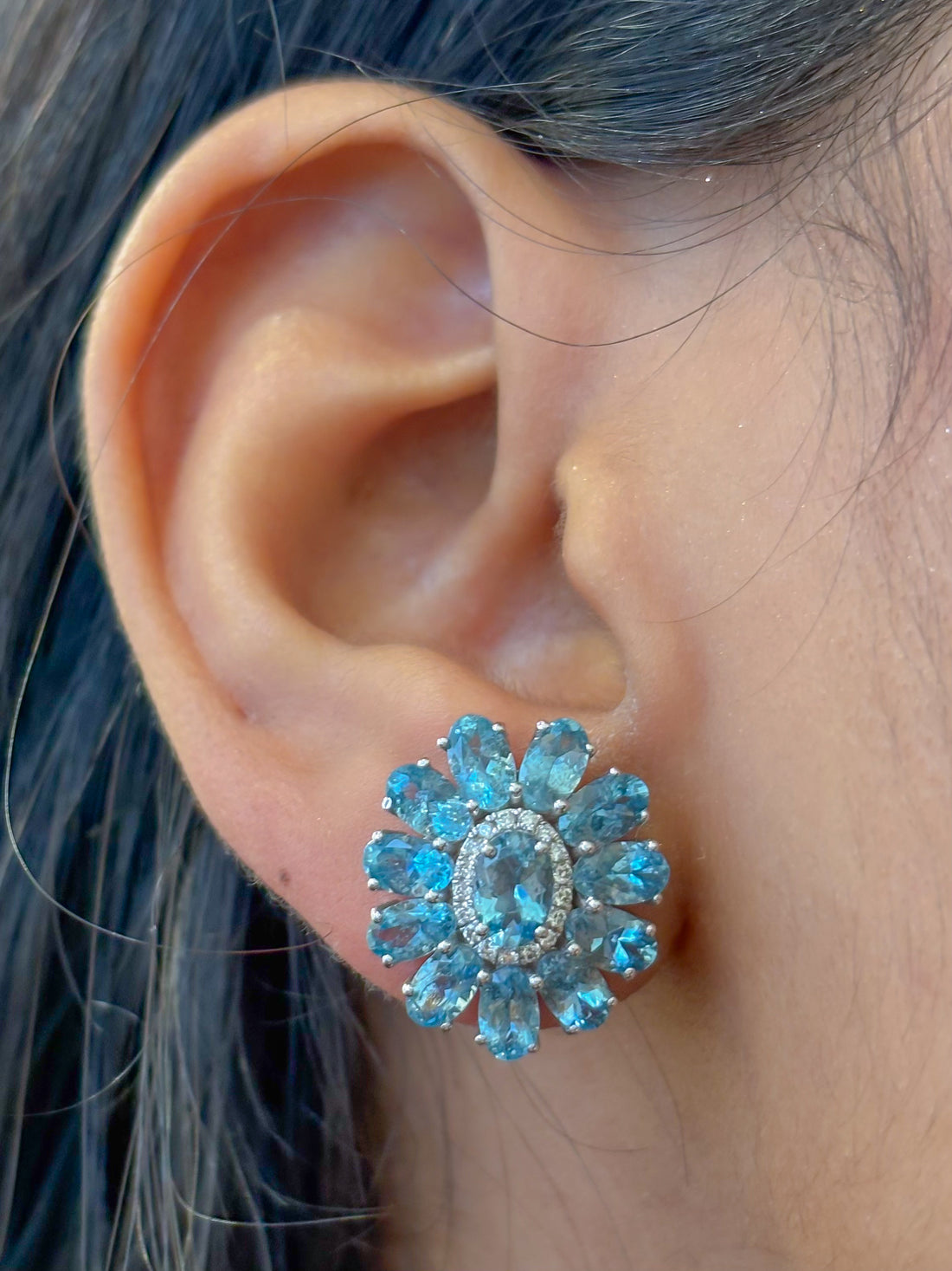 JPERG-4619/13078 Diamond Aquamarine Earring | 14K