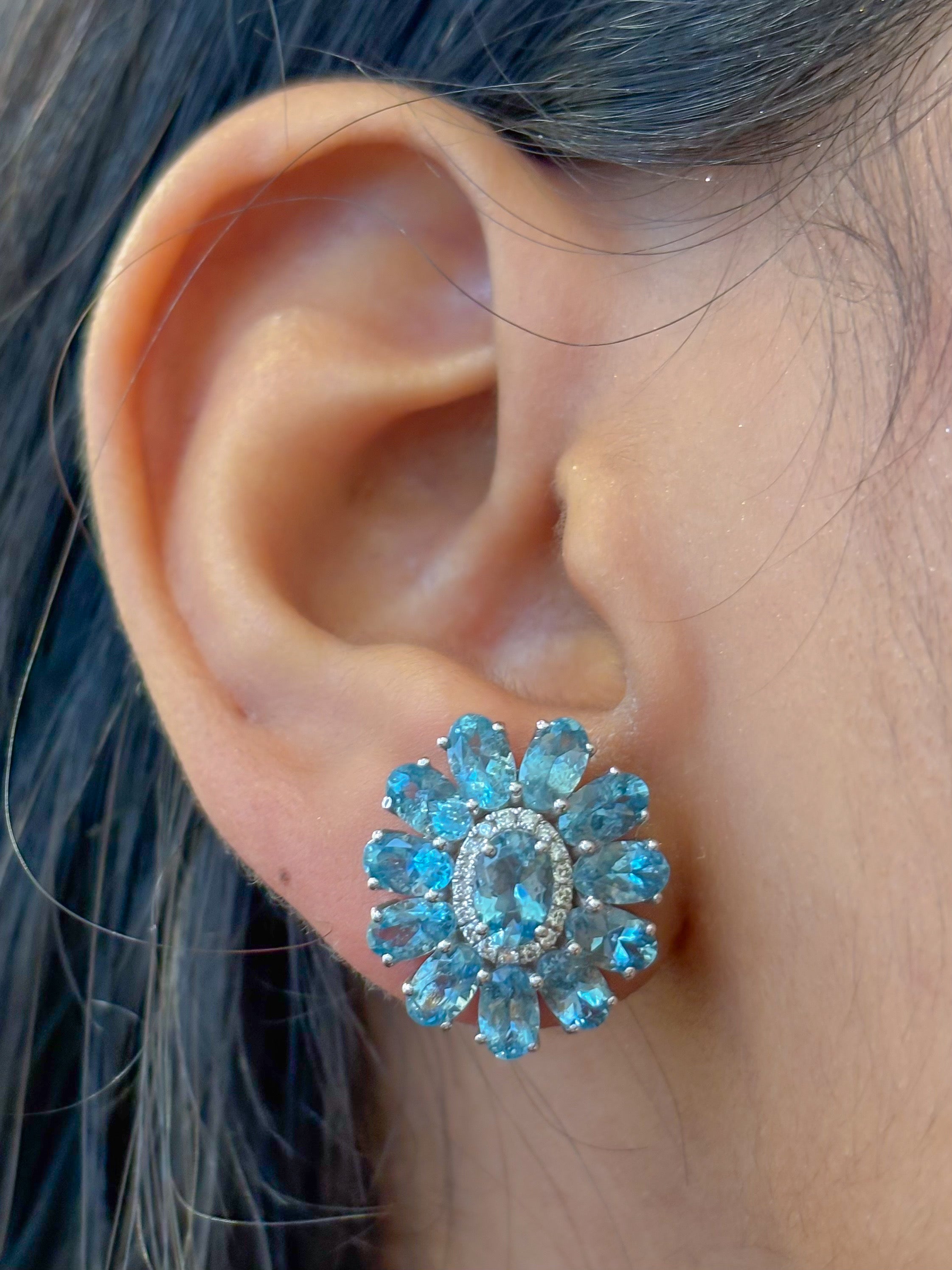 JPERG-4619/13078 Diamond Aquamarine Earring | 14K