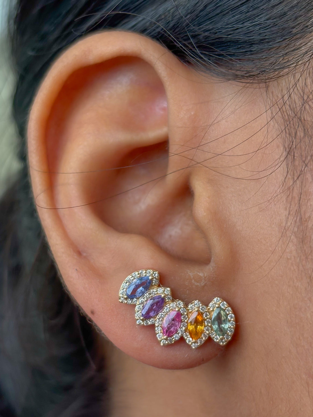 JPERG-4621/13081 Rainbow Sapphire Diamond Earring | 18K