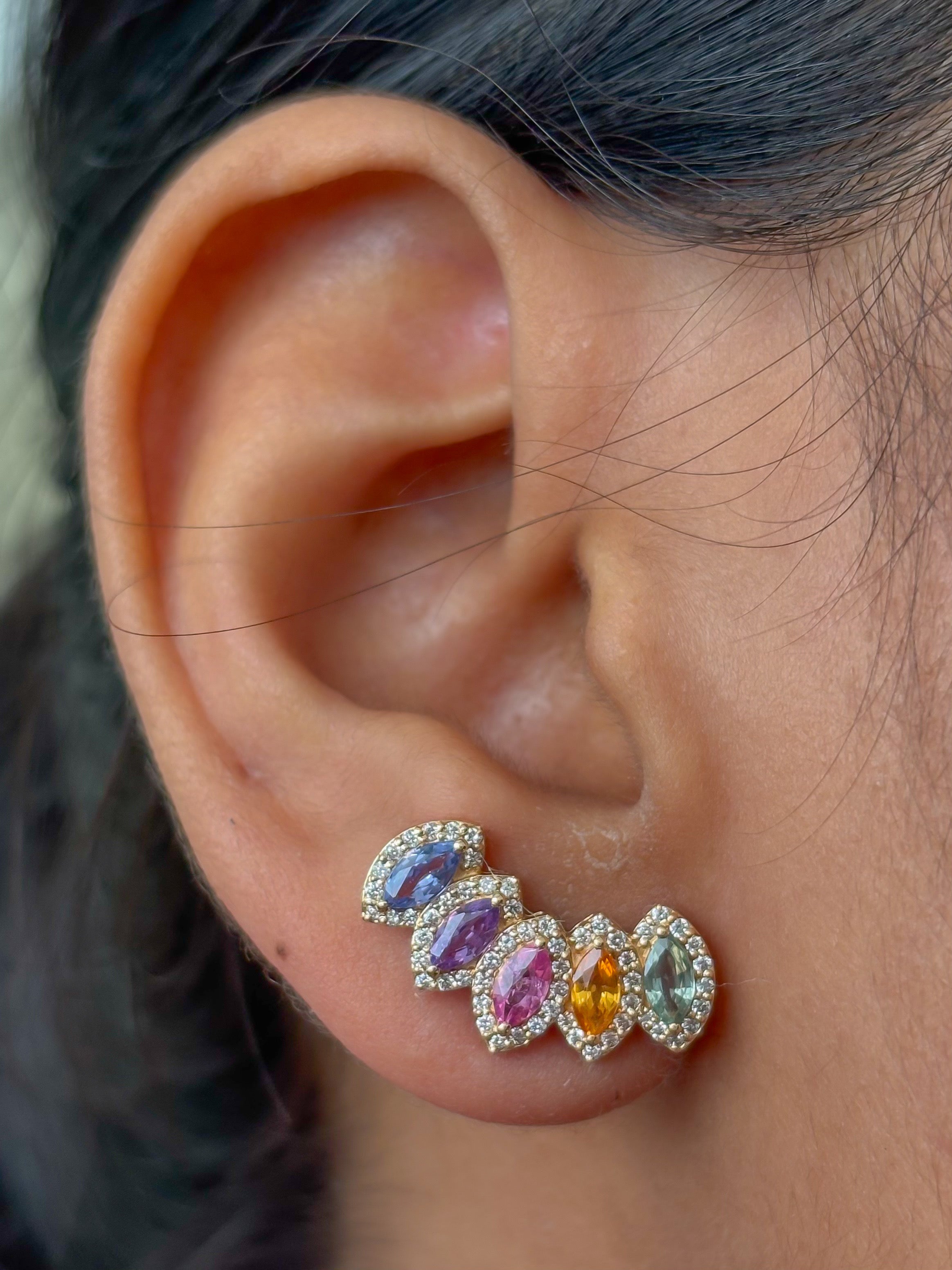 JPERG-4621/13081 Rainbow Sapphire Diamond Earring | 18K