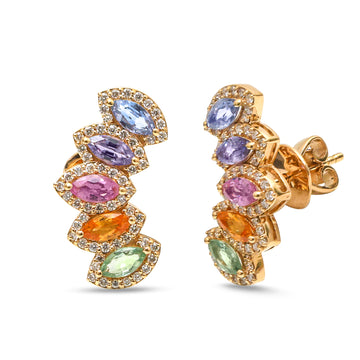 JPERG-4621/13081 Rainbow Sapphire Diamond Earring | 18K