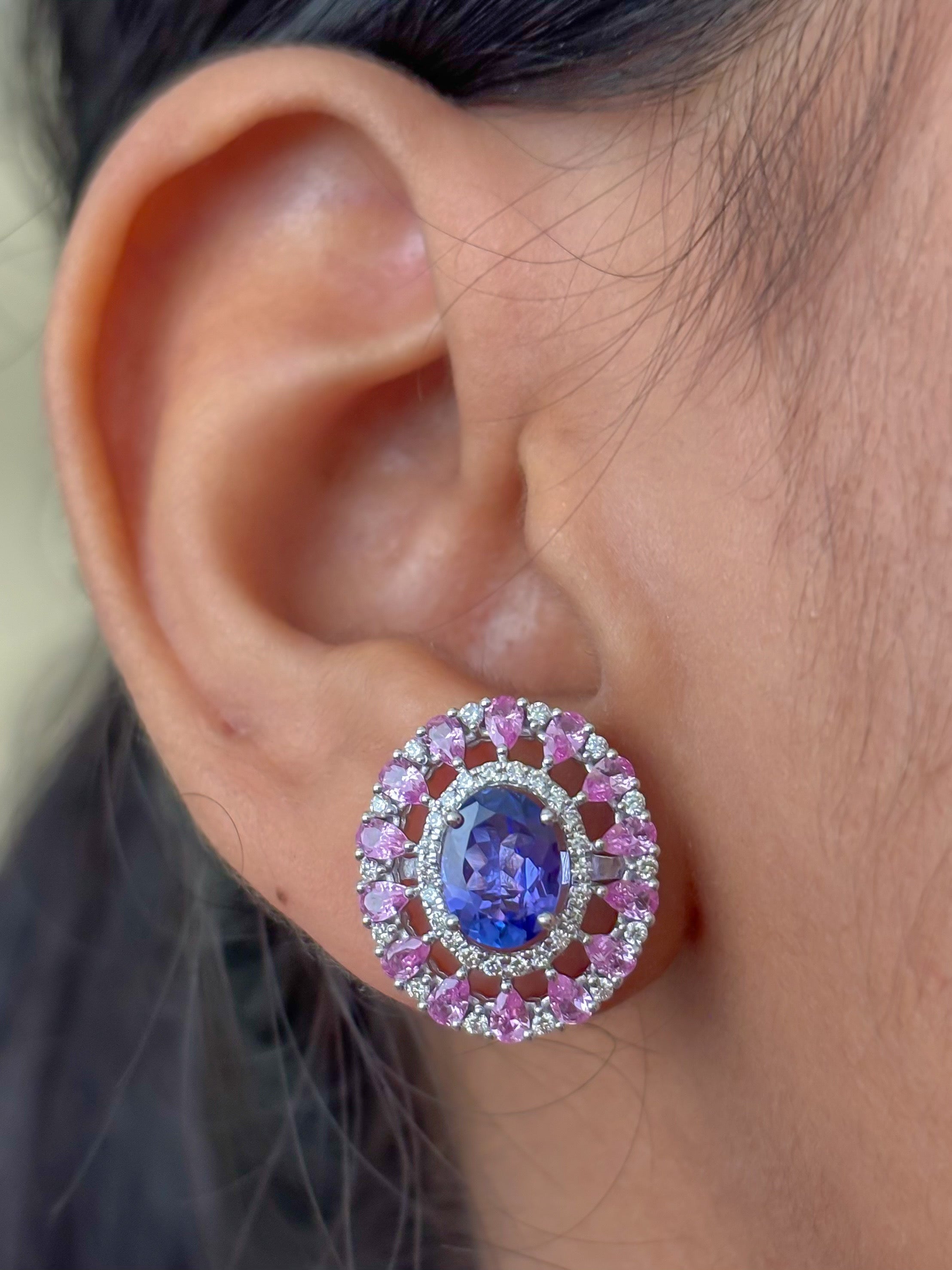 JPERG-4623/13095 Tanzanite Pink Sapphire Diamond Earring | 14K