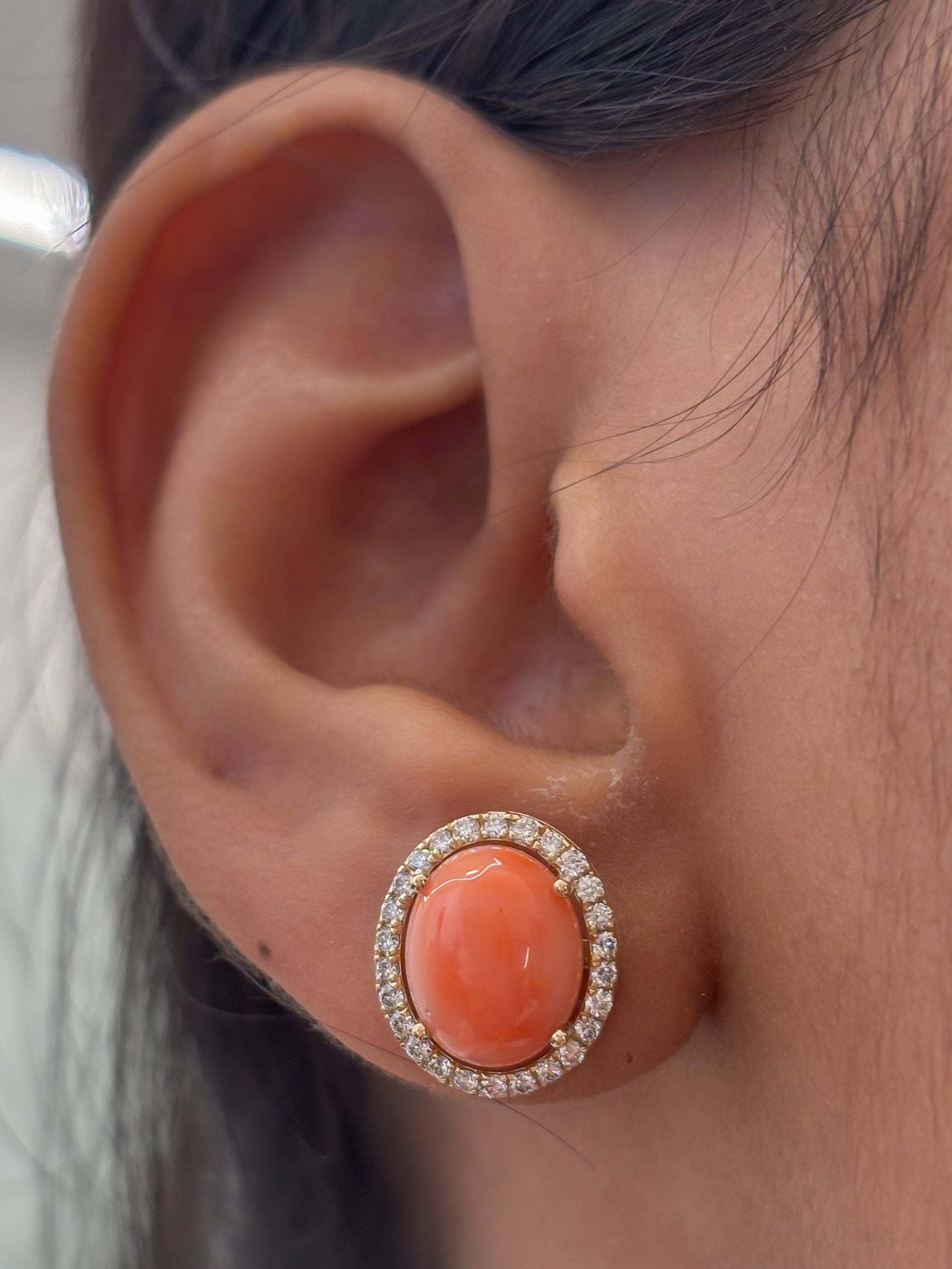 JPERG-4639/13192 Diamond Coral Earring | 14K