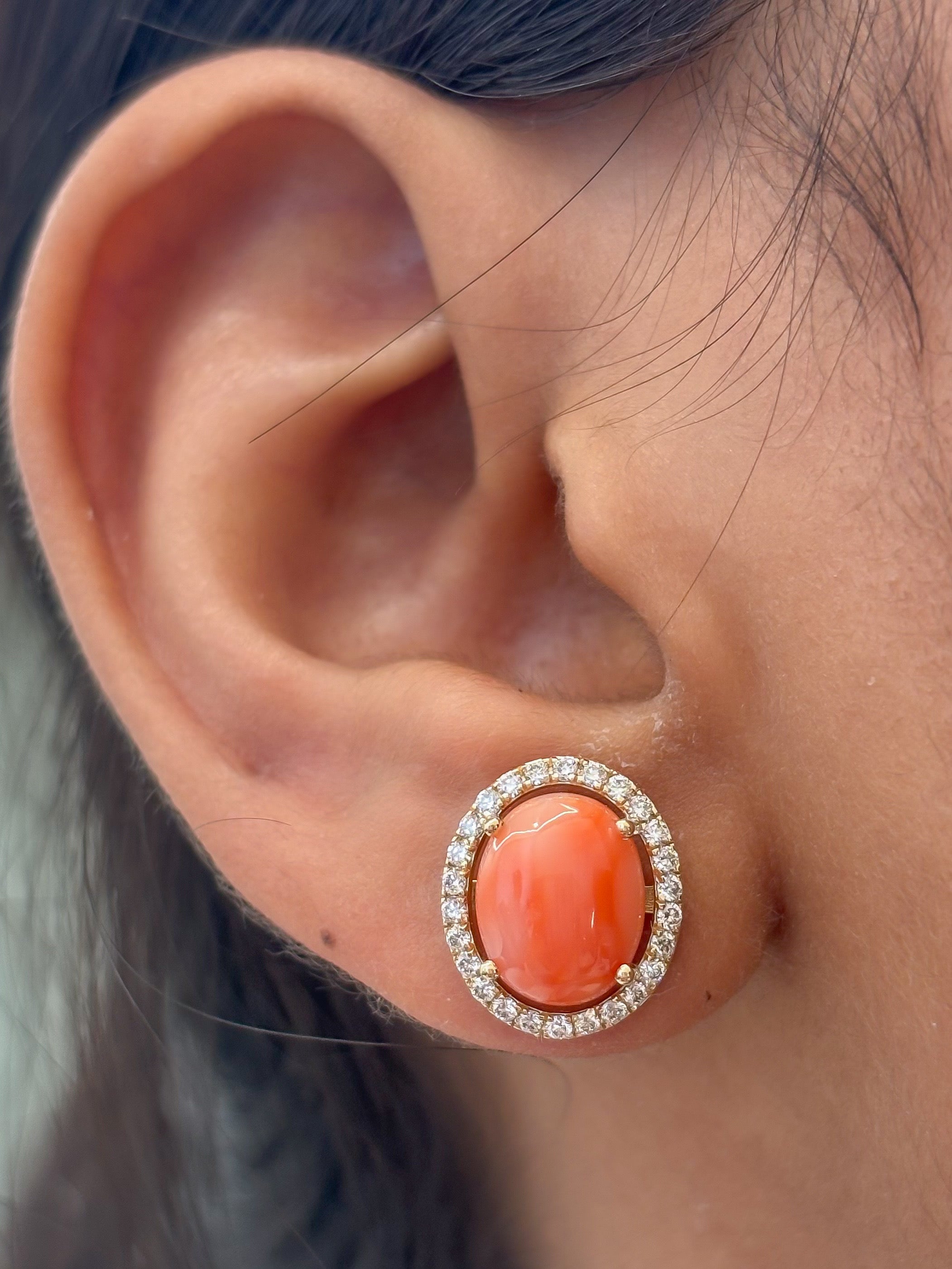 JPERG-4641/13194 Diamond Coral Earring | 14K