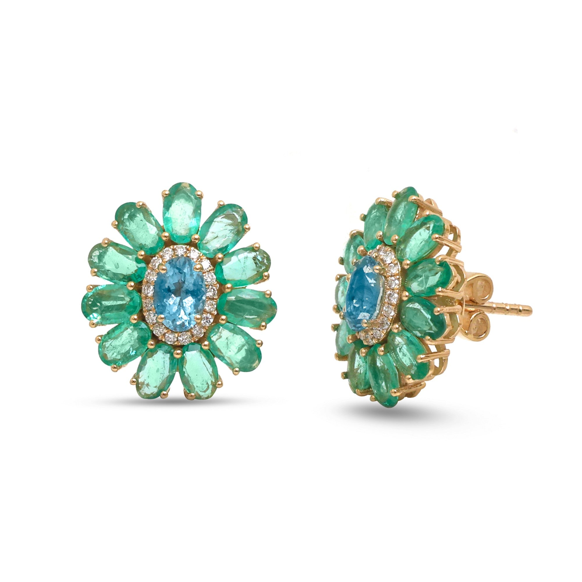 JPERG-4645/13198 Diamond Emerald Aquamarine Earring | 14K