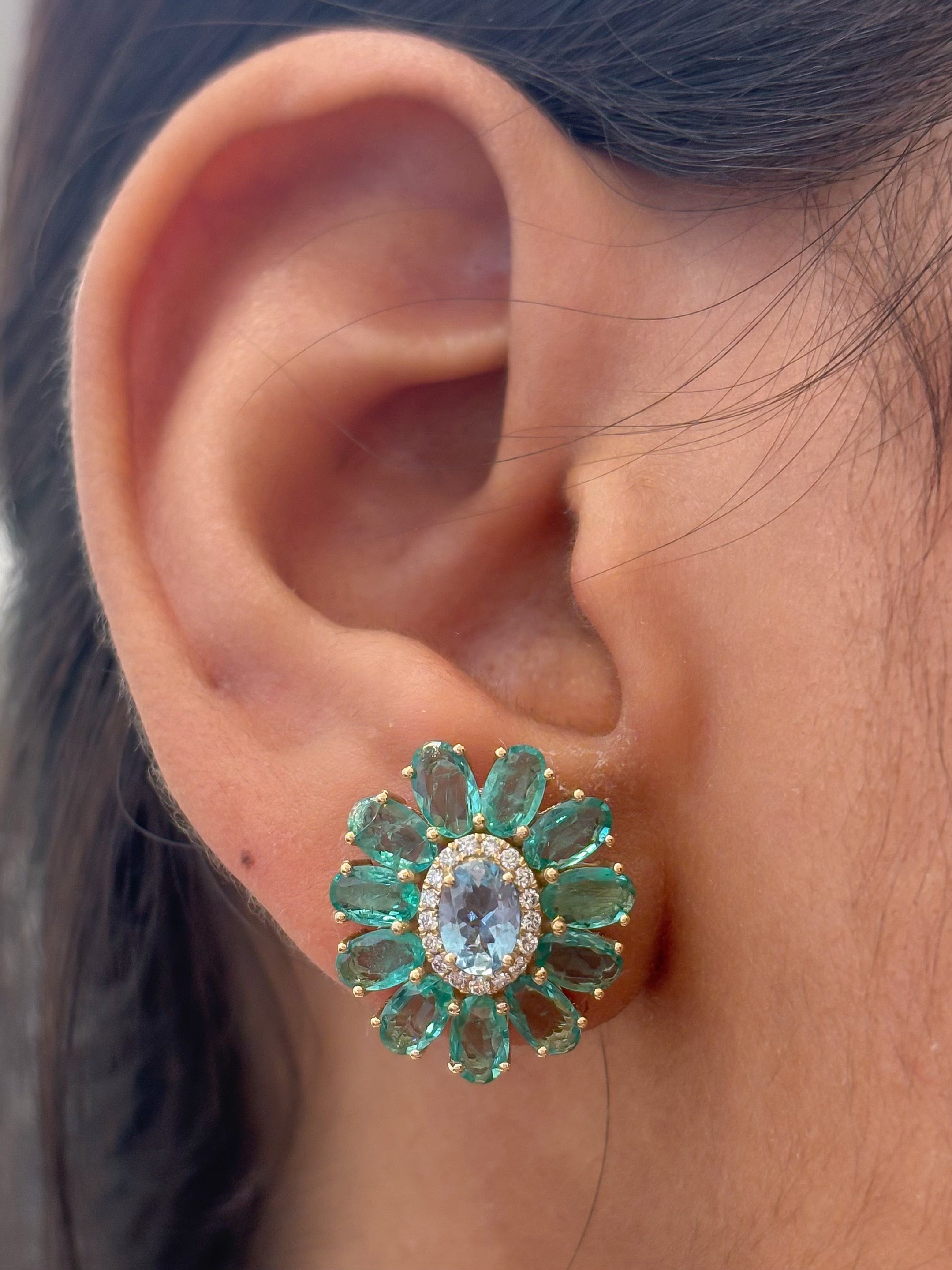 JPERG-4646/13199 Diamond Emerald Aquamarine Earring | 14K