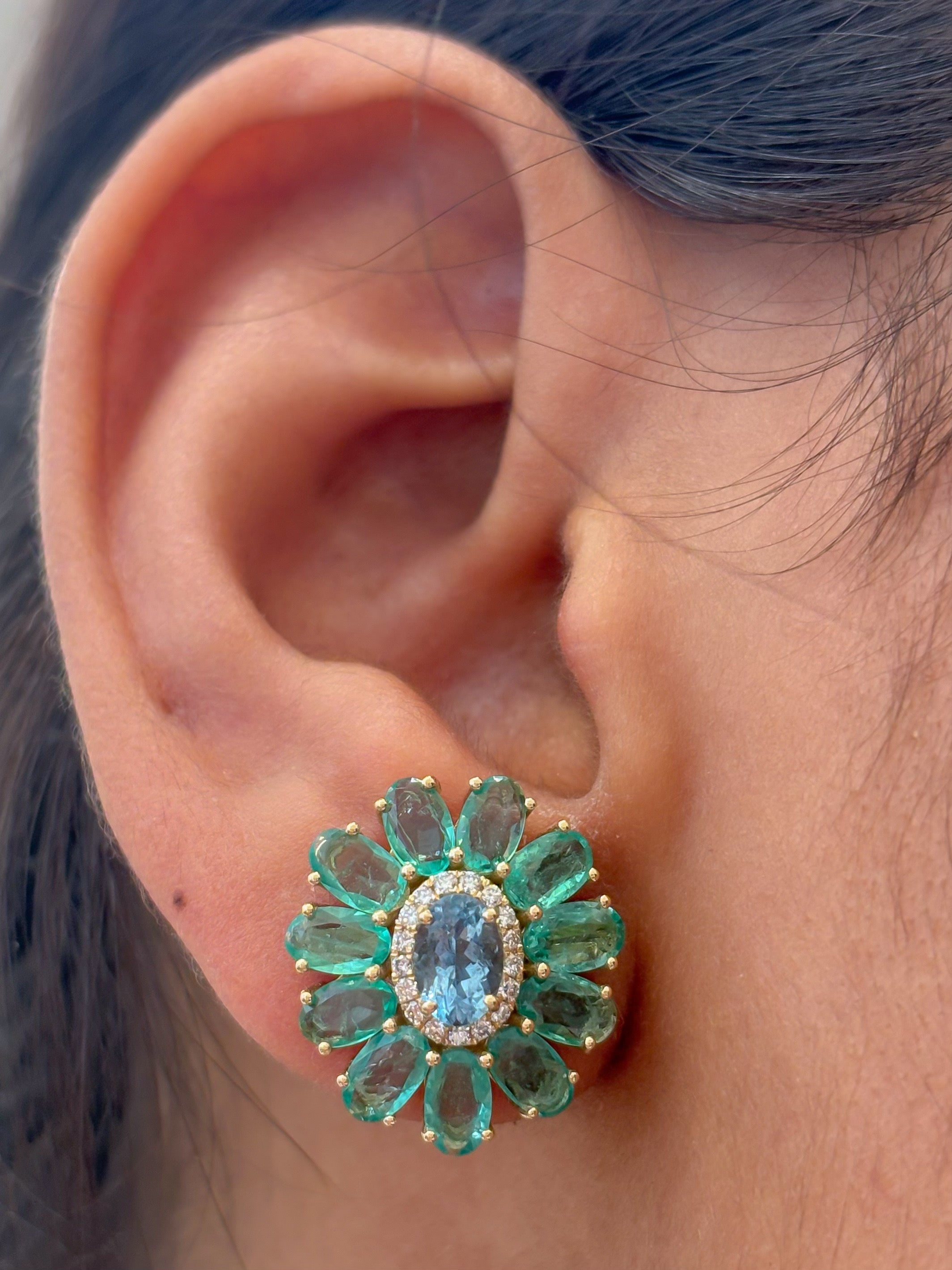 JPERG-4647/13200 Diamond Emerald Aquamarine Earring | 14K