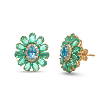 JPERG-4647/13200 Diamond Emerald Aquamarine Earring | 14K